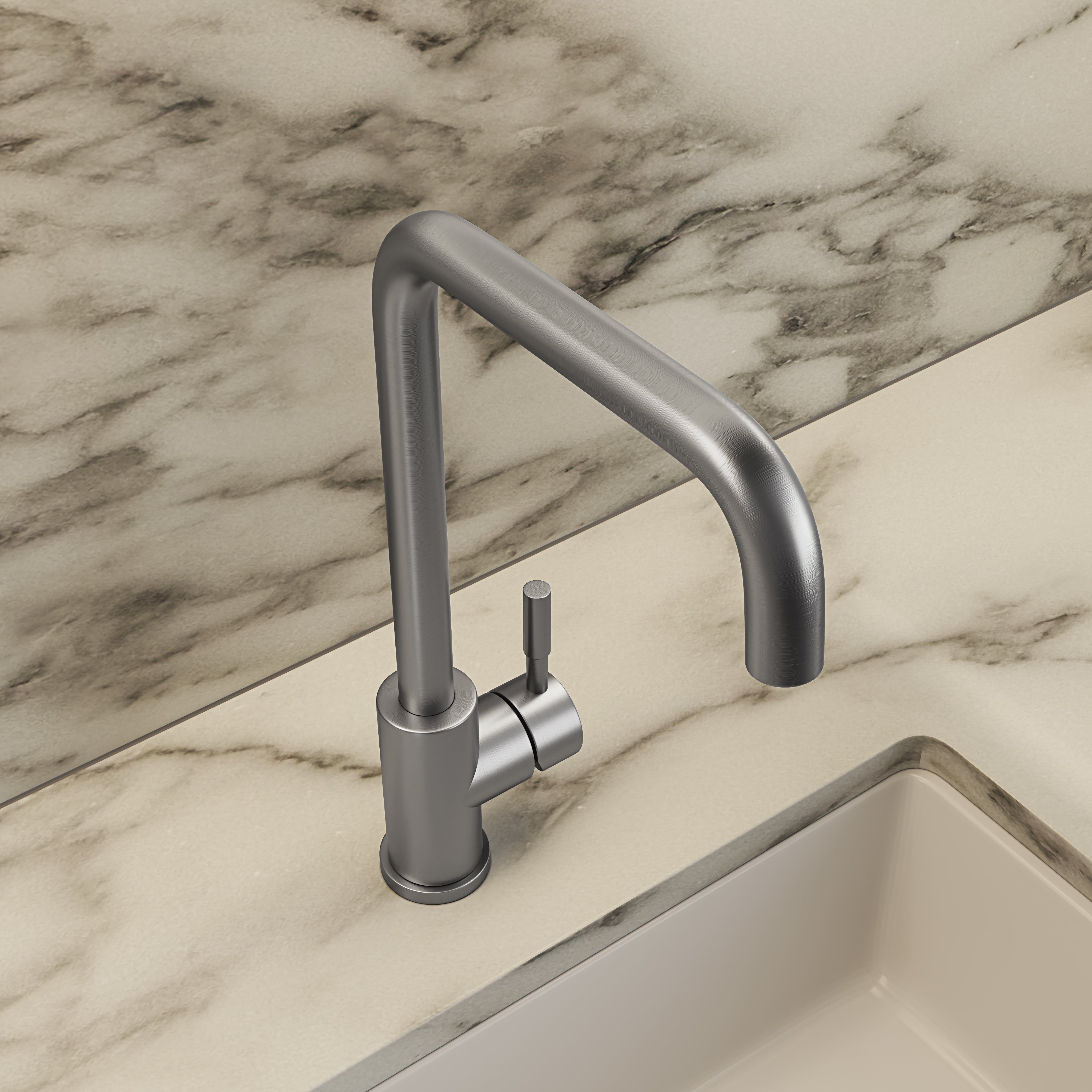 Harrow Single Lever Square Kitchen Mixer Tap Brushed Stainless