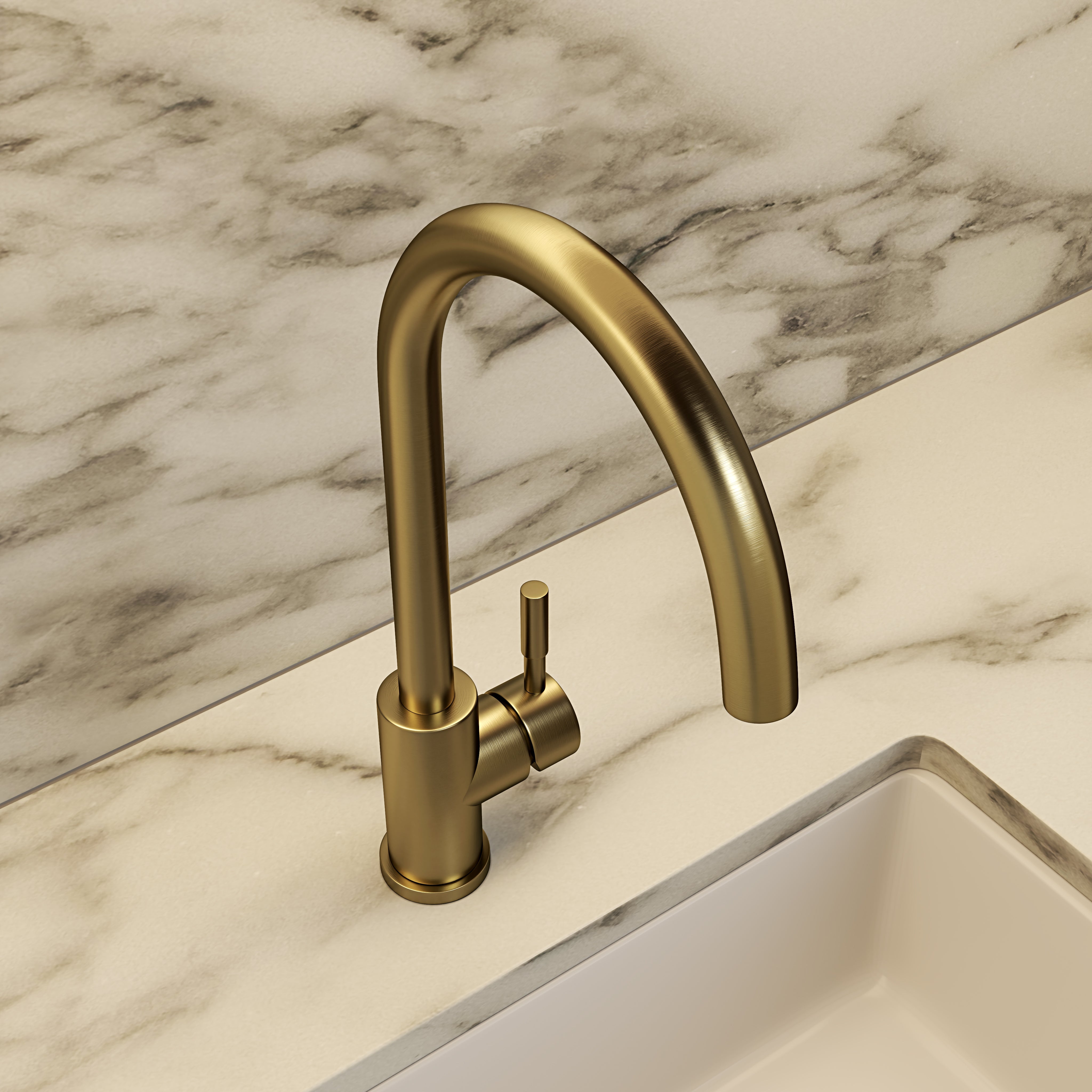 Fulham Single Lever Swan Kitchen Mixer Tap Brushed Gold