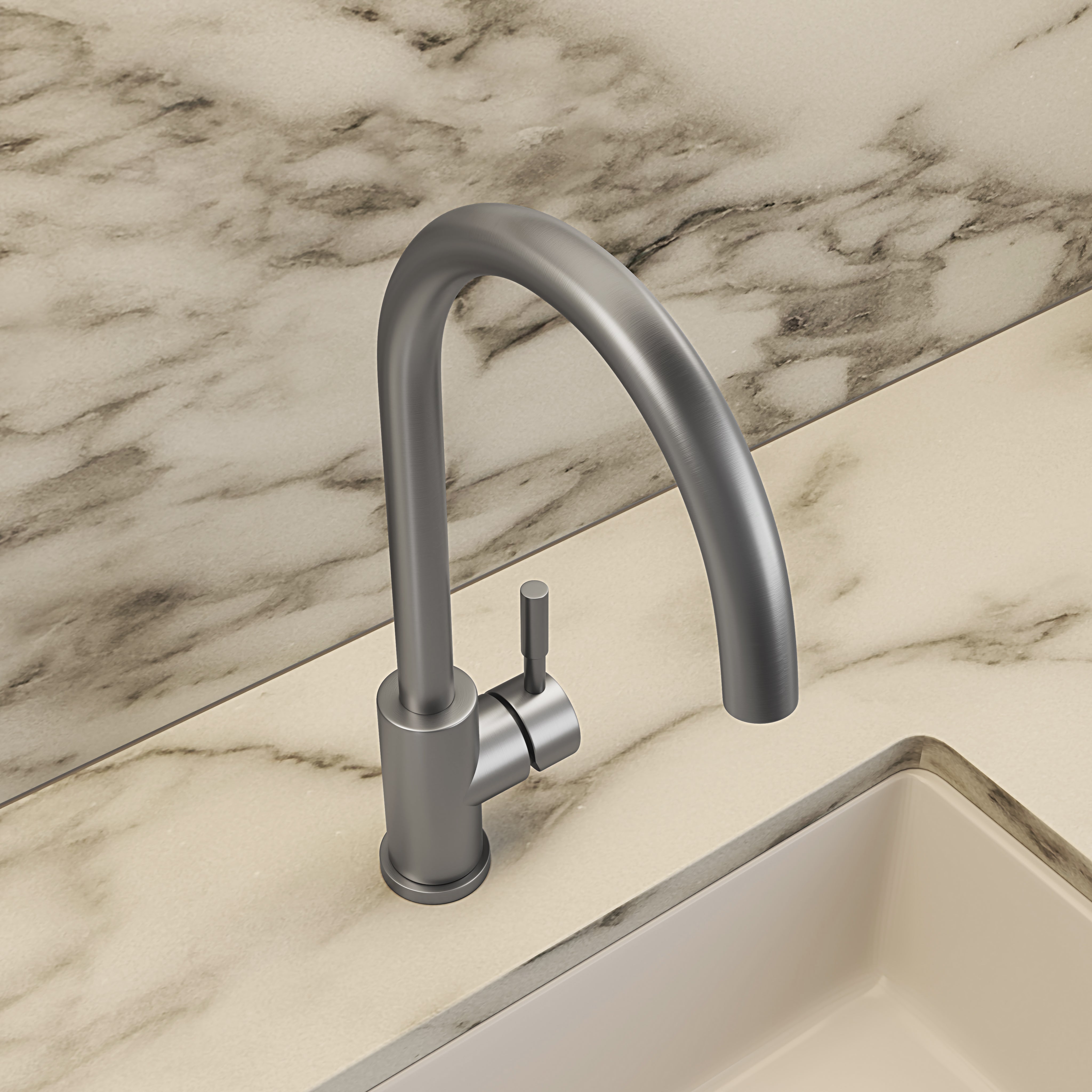 Fulham Single Lever Swan Kitchen Mixer Tap Brushed Stainless