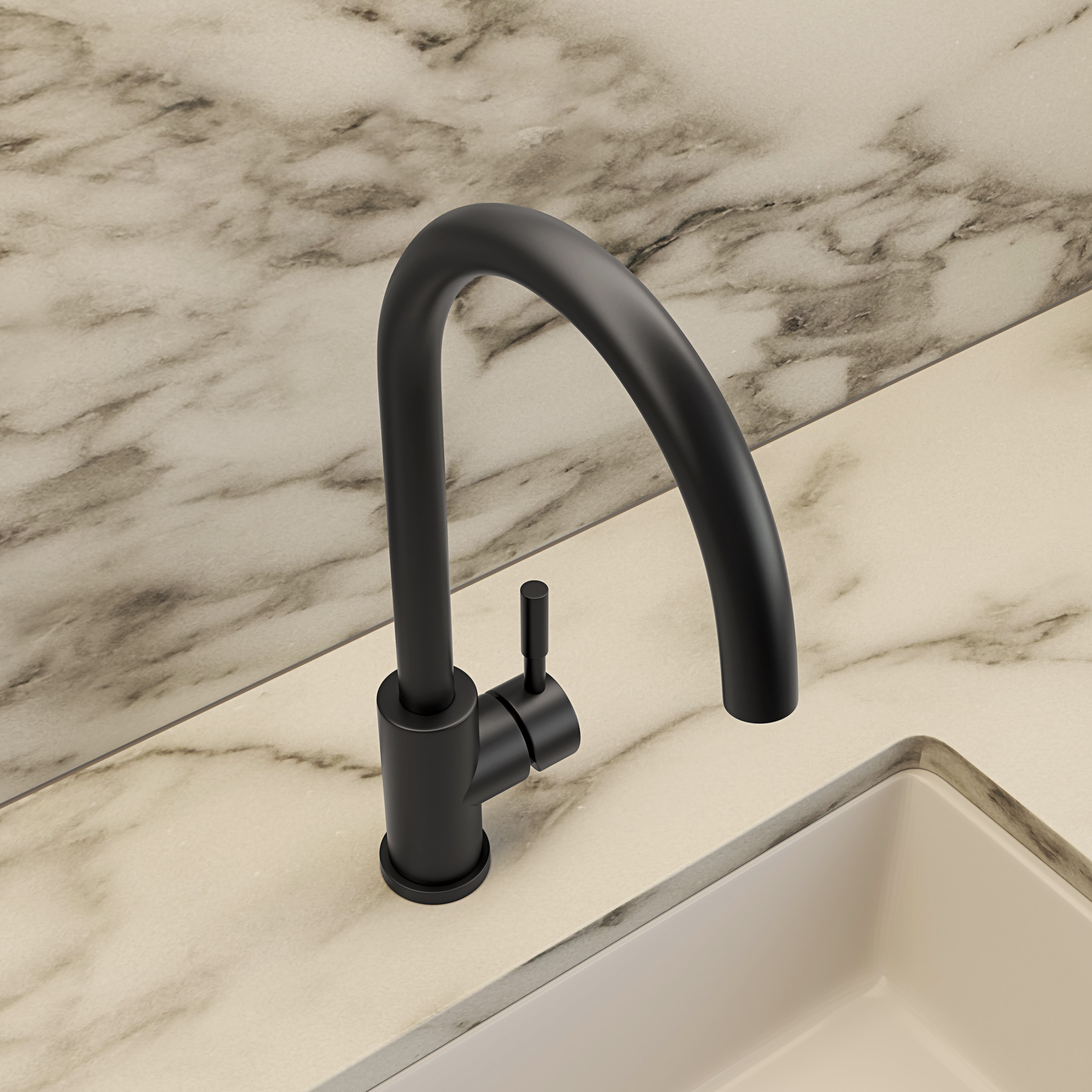 Fulham Single Lever Swan Kitchen Mixer Tap Matte Black