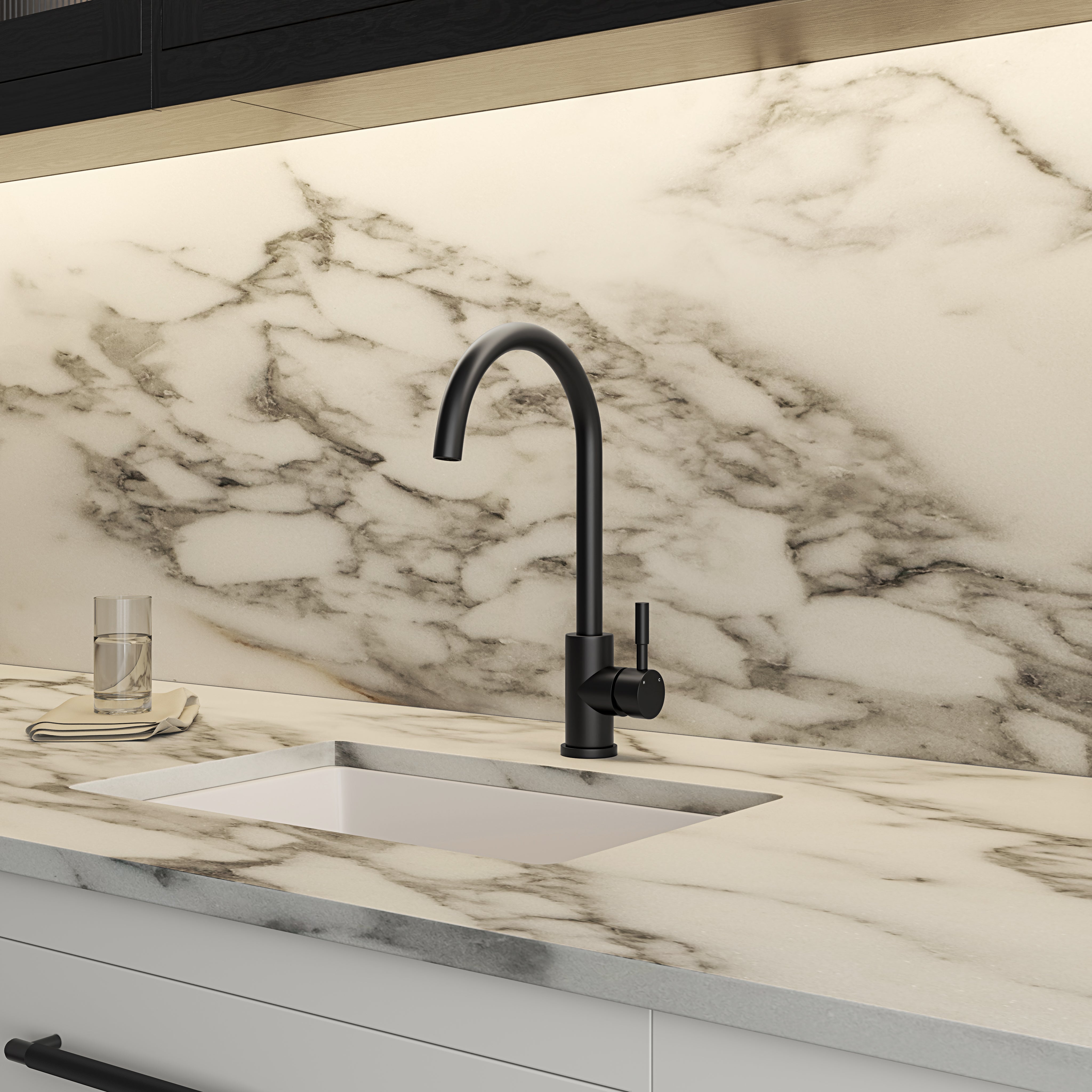 Fulham Single Lever Swan Kitchen Mixer Tap Matte Black