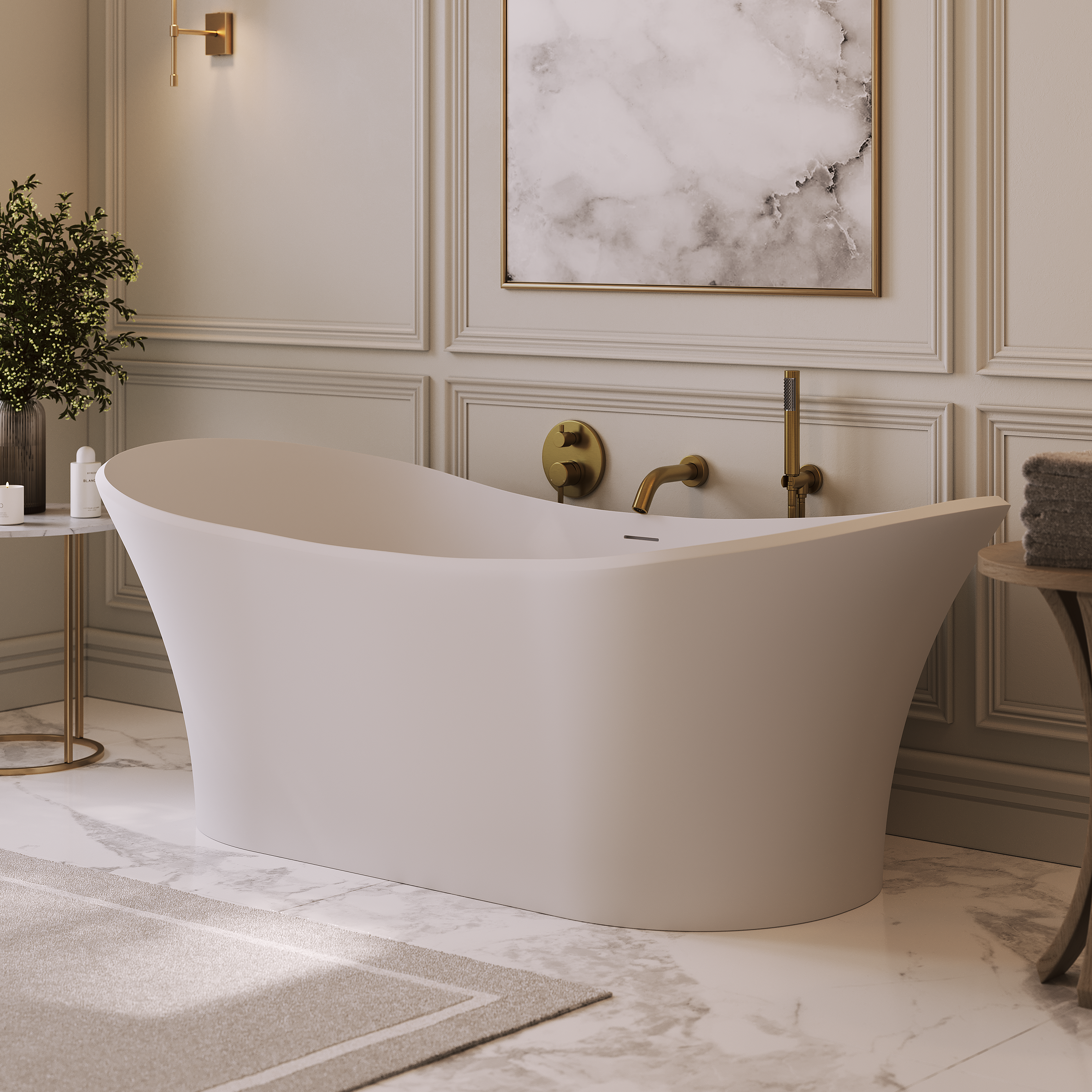Girona White Freestanding Stone Bath 1750mm