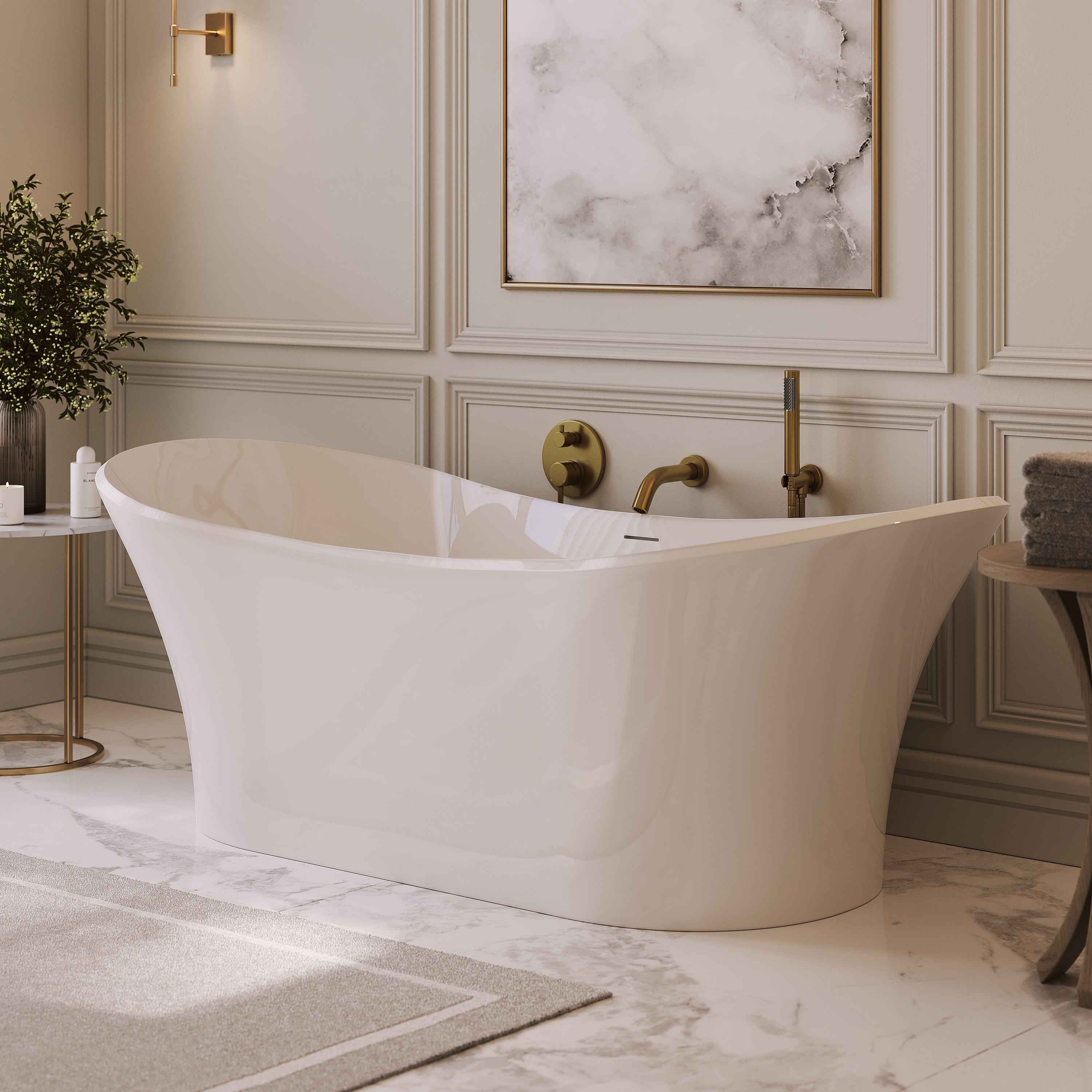 Girona White Freestanding Stone Bath 1750mm