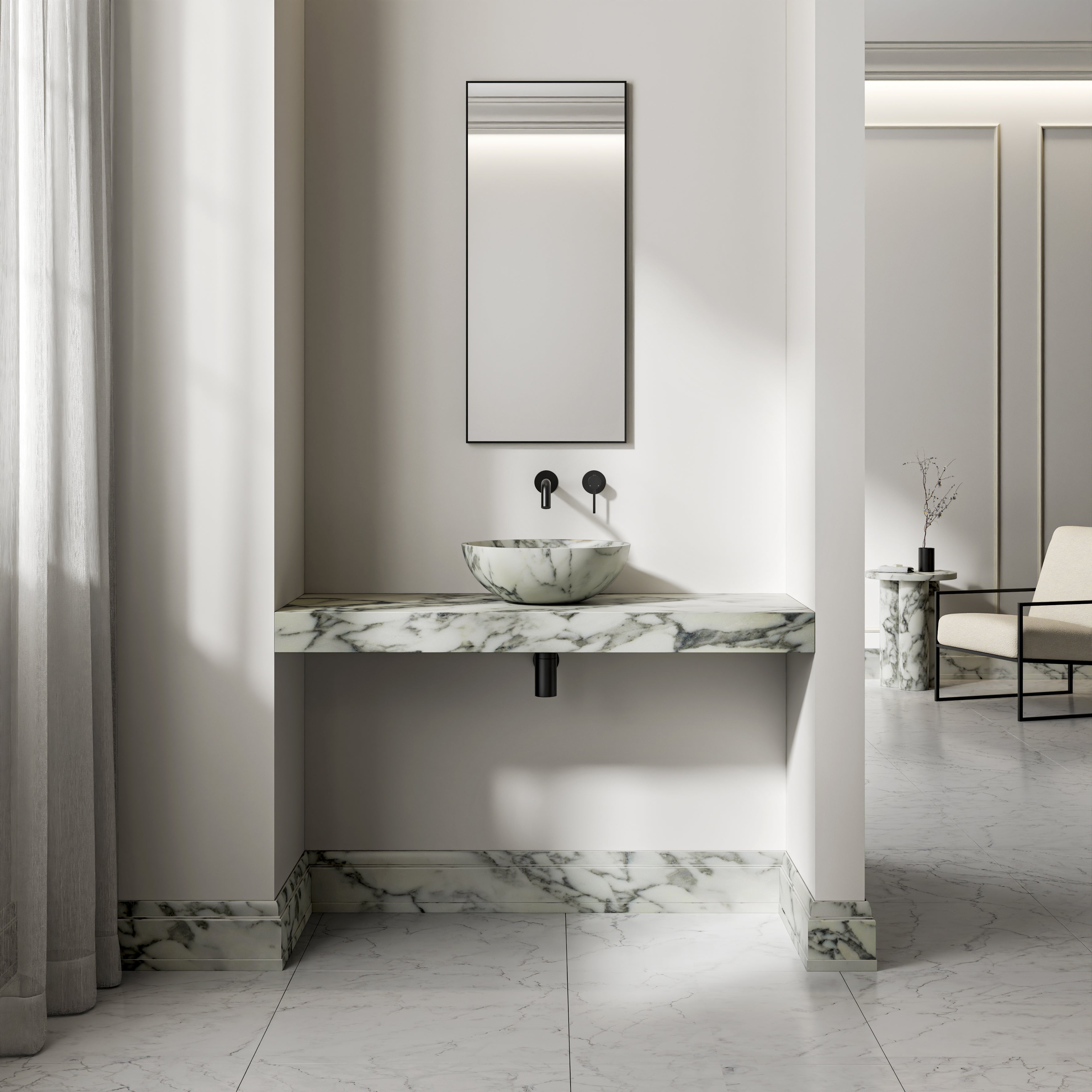 Arabescato Marble Wall Hung Countertop Basin Shelf 1200mm