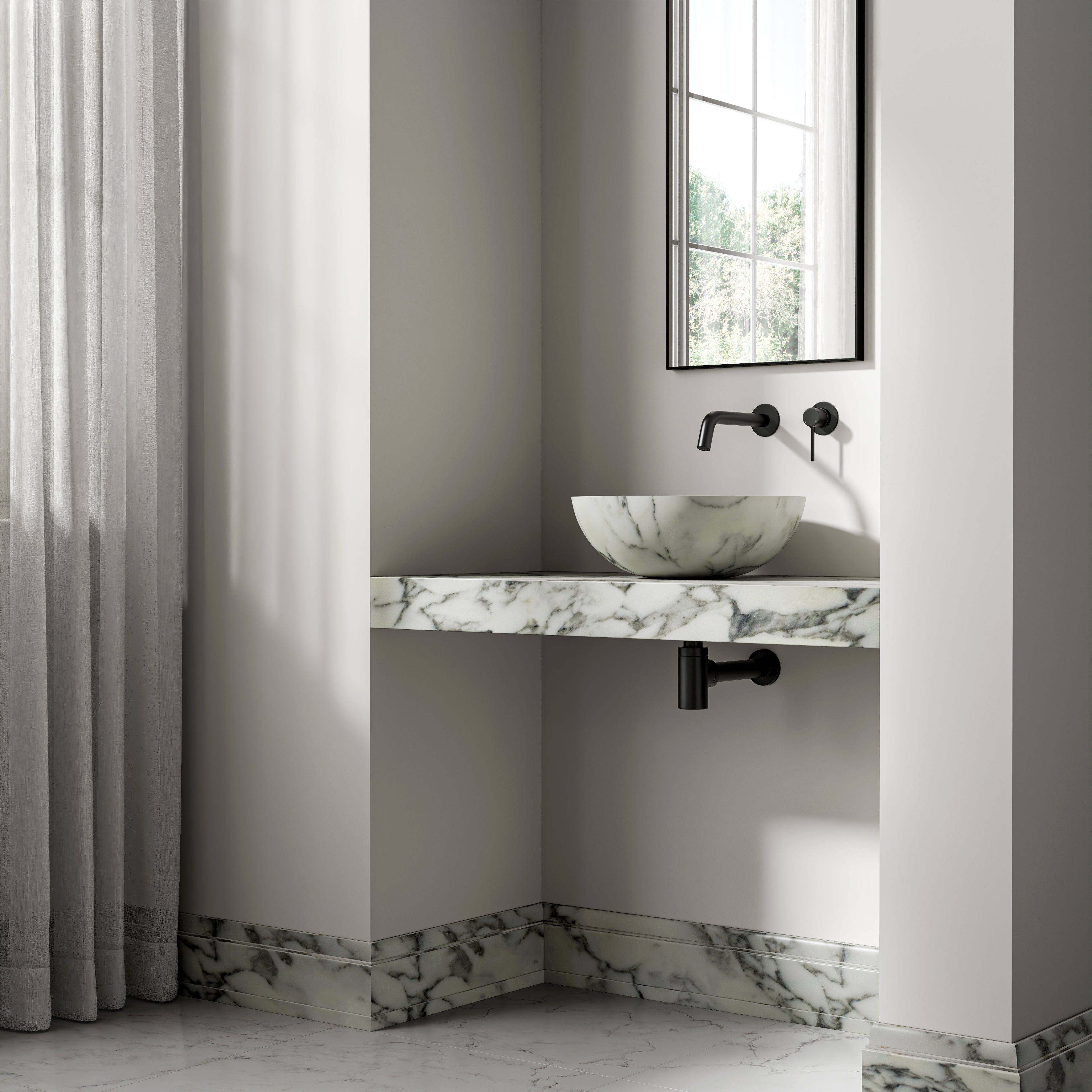 Arabescato Marble Wall Hung Countertop Basin Shelf 1000mm
