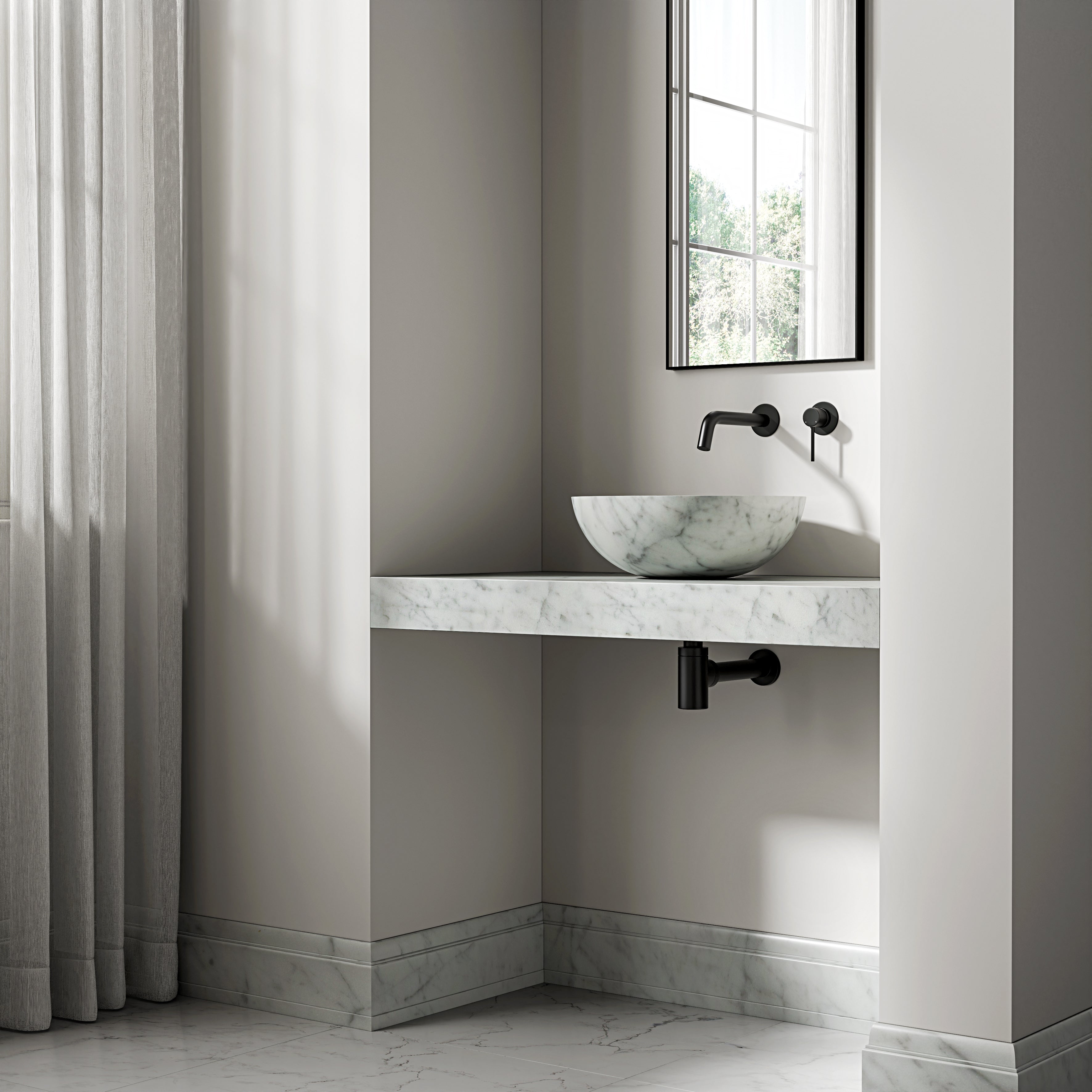Carrara Marble Wall Hung Countertop Basin Shelf 1000mm