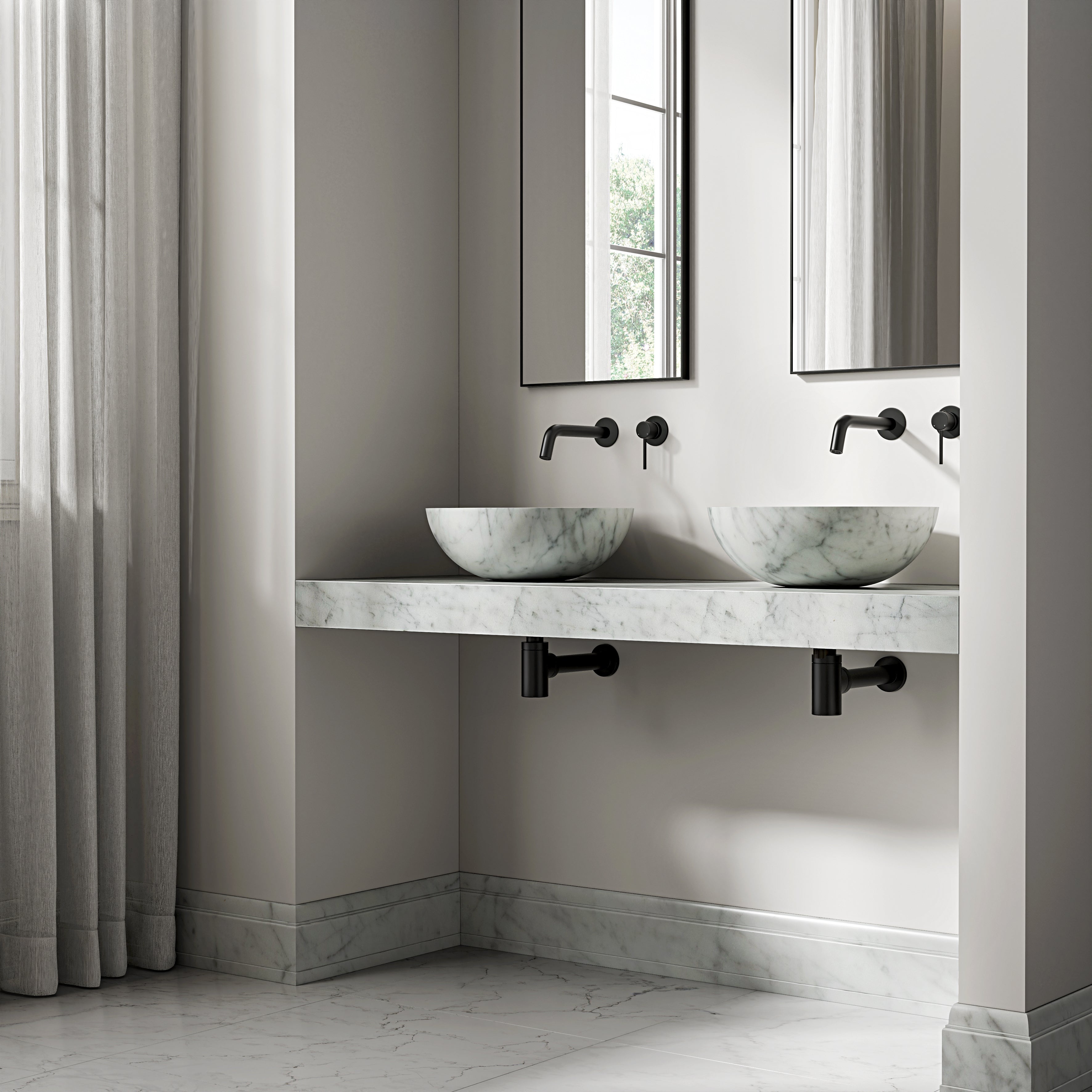 Carrara Marble Wall Hung Countertop Basin Shelf 1400mm