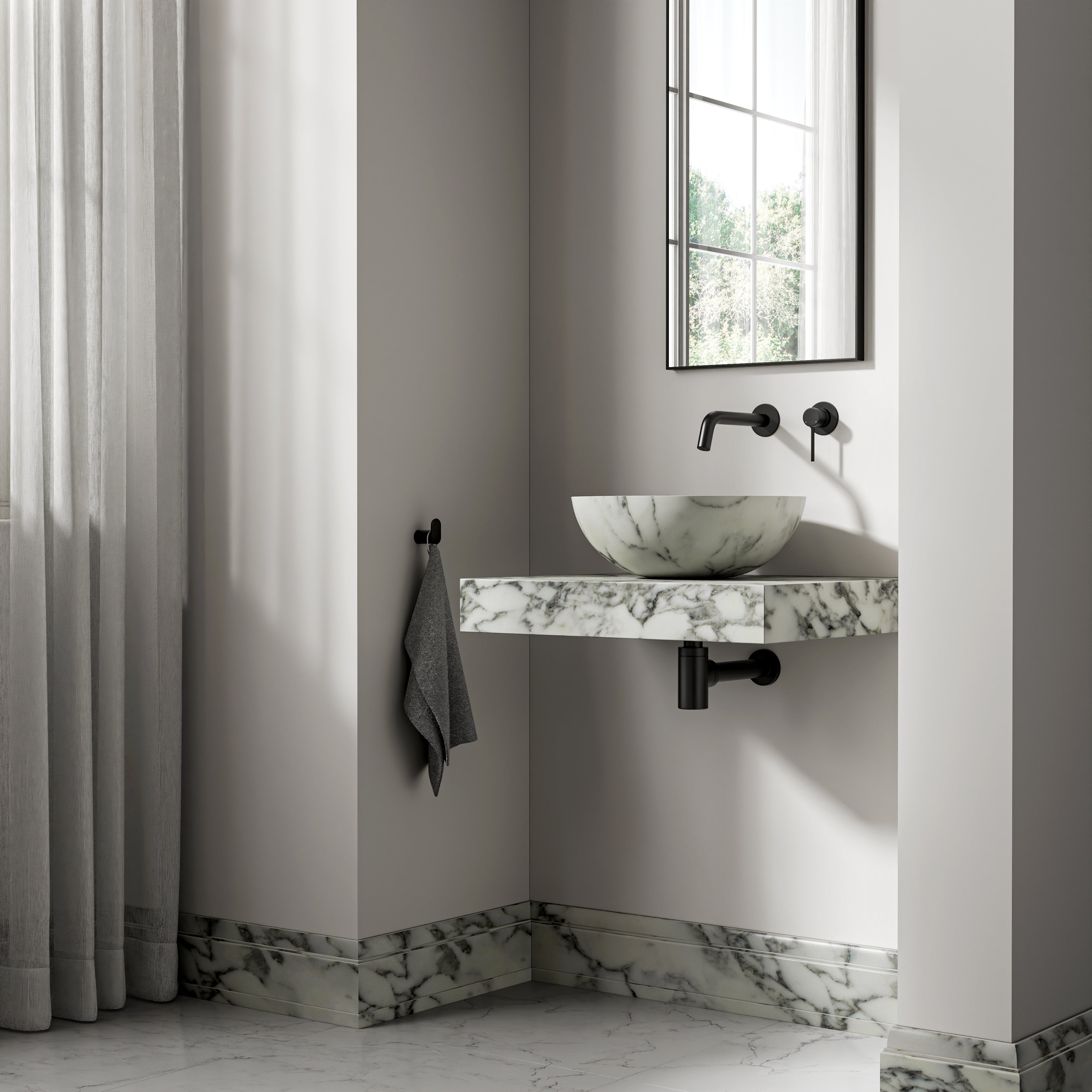 Arabescato Marble Wall Hung Countertop Basin Shelf 600mm