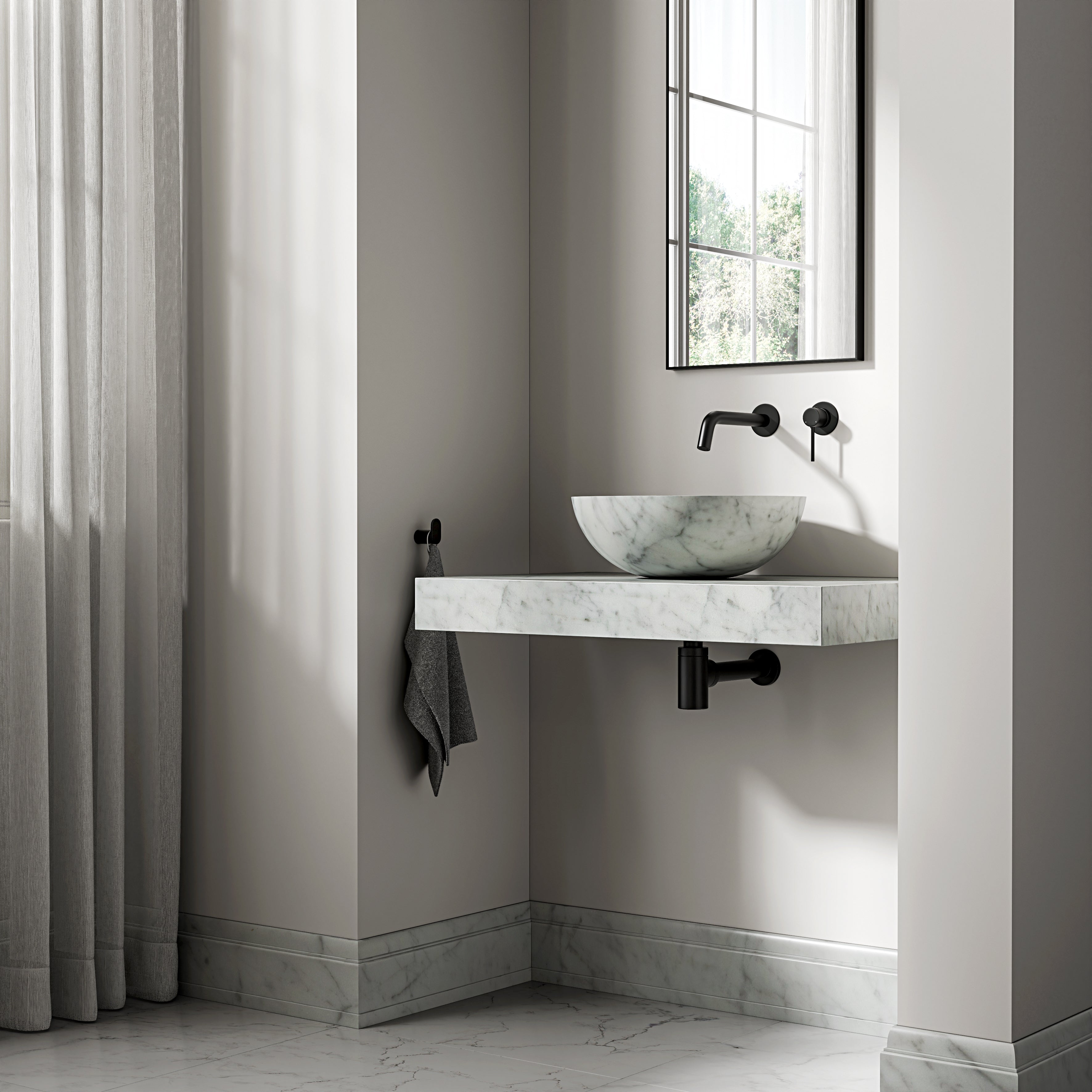 Carrara Marble Wall Hung Countertop Basin Shelf 800mm
