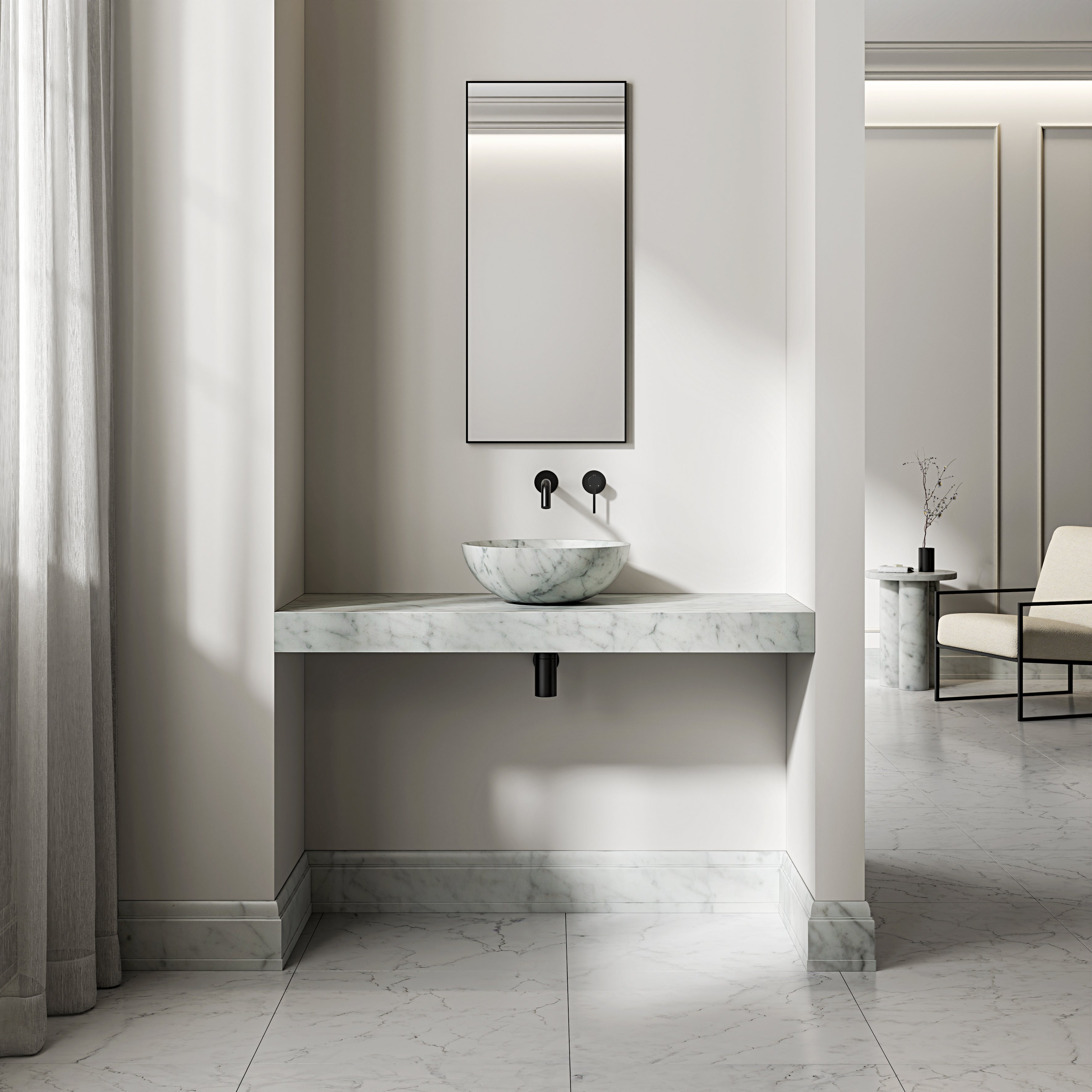 Carrara Marble Wall Hung Countertop Basin Shelf 1200mm