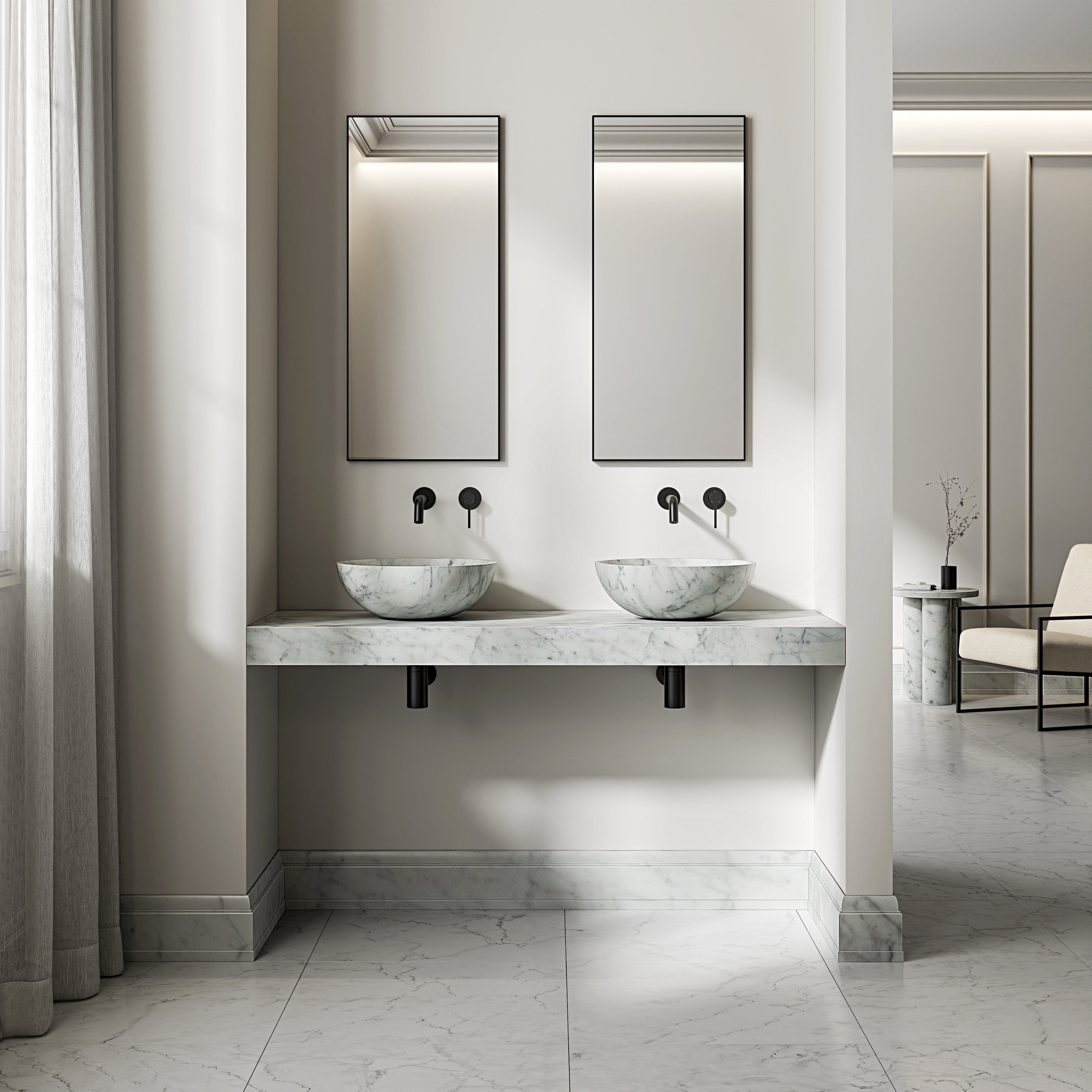 Carrara Marble Wall Hung Countertop Basin Shelf 1400mm