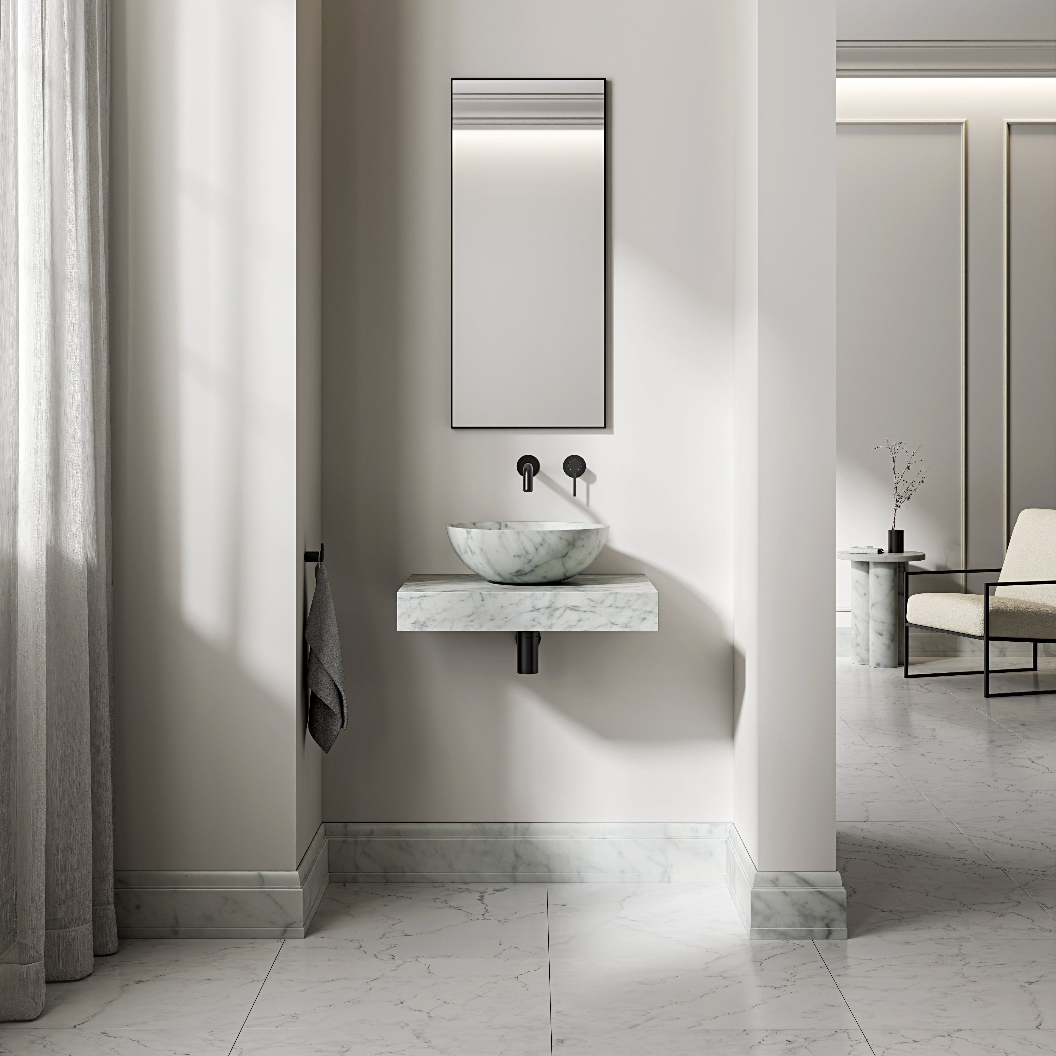 Carrara Marble Wall Hung Countertop Basin Shelf 600mm