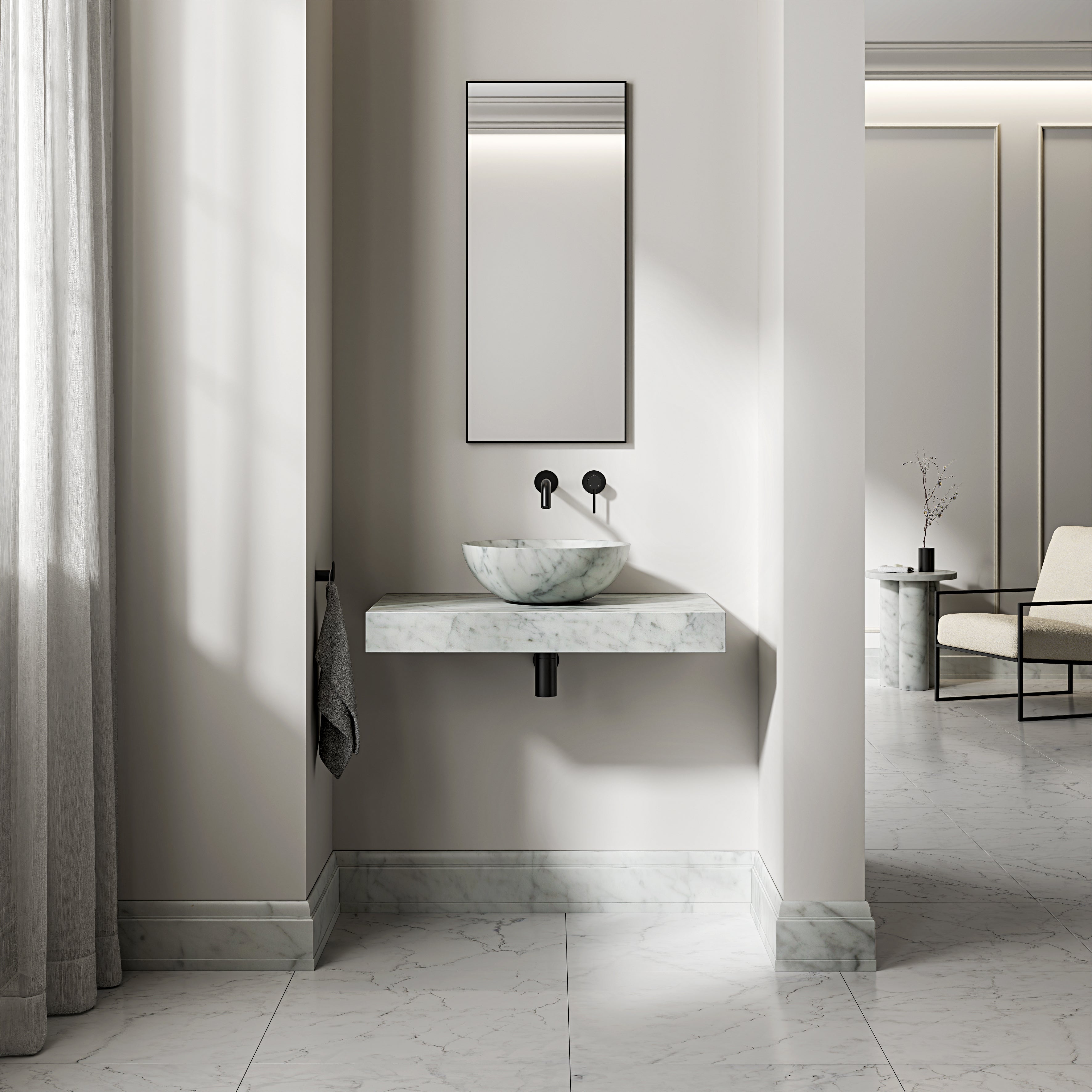 Carrara Marble Wall Hung Countertop Basin Shelf 800mm