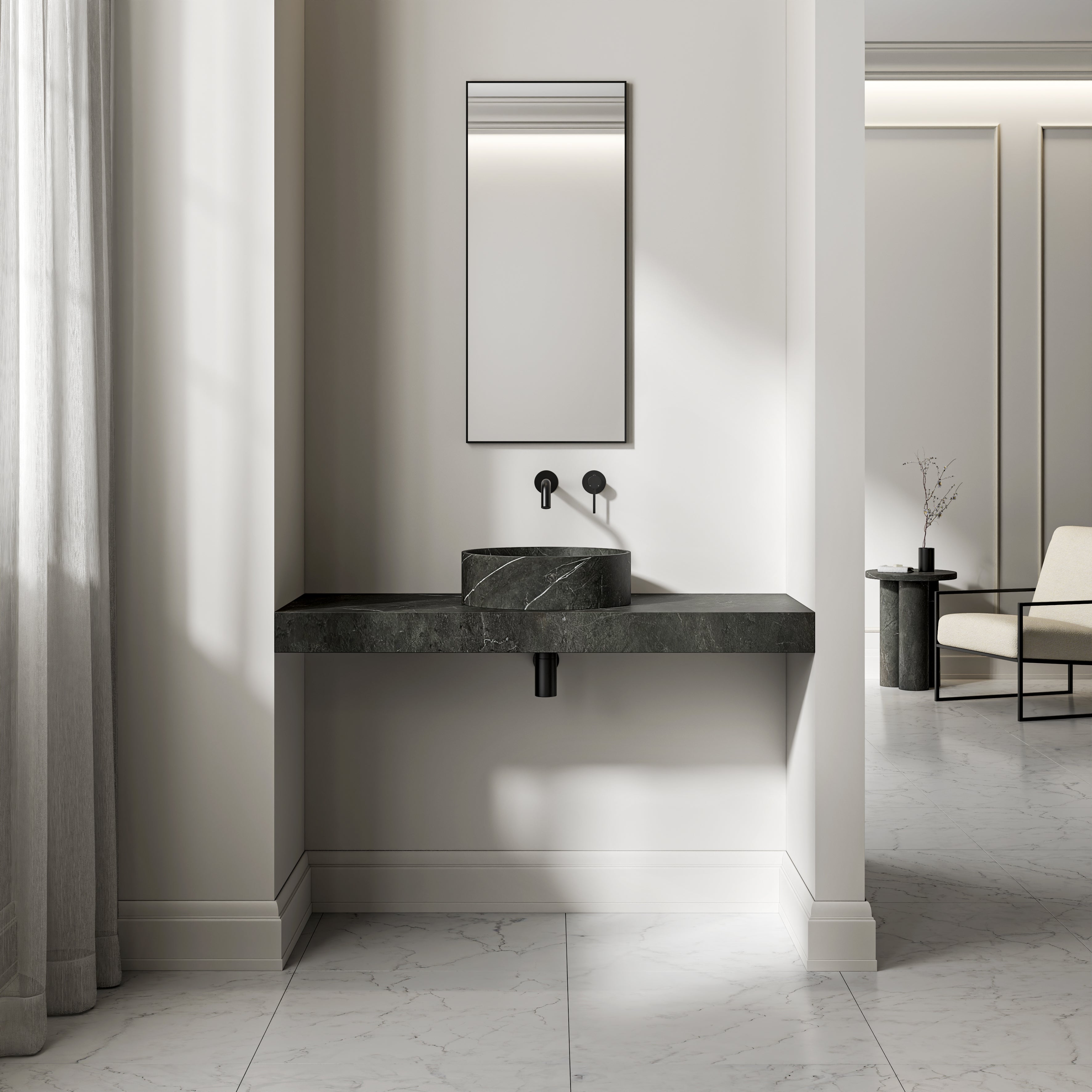 Pietra Grey Marble Wall Hung Countertop Basin Shelf 1200mm