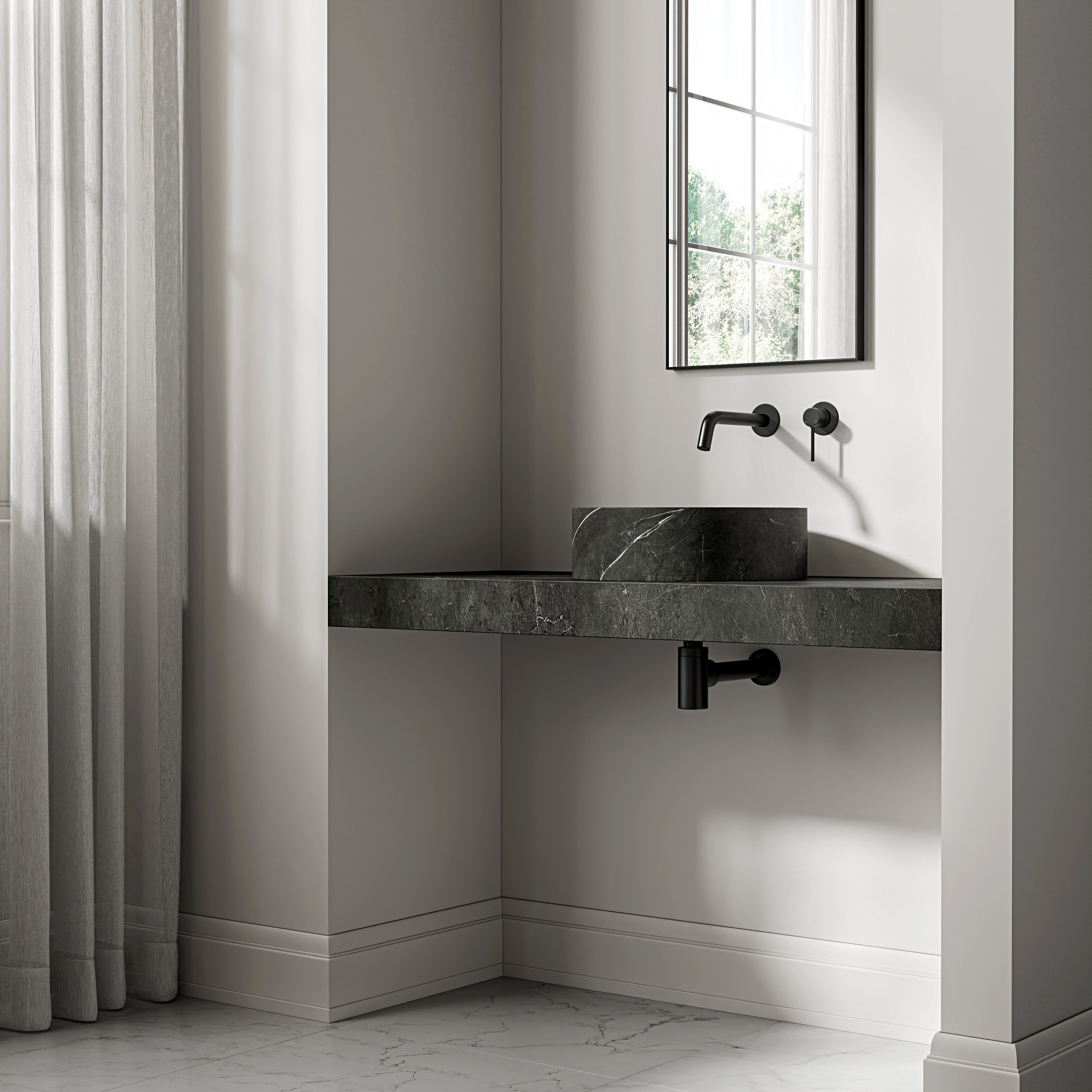 Pietra Grey Marble Wall Hung Countertop Basin Shelf 1200mm
