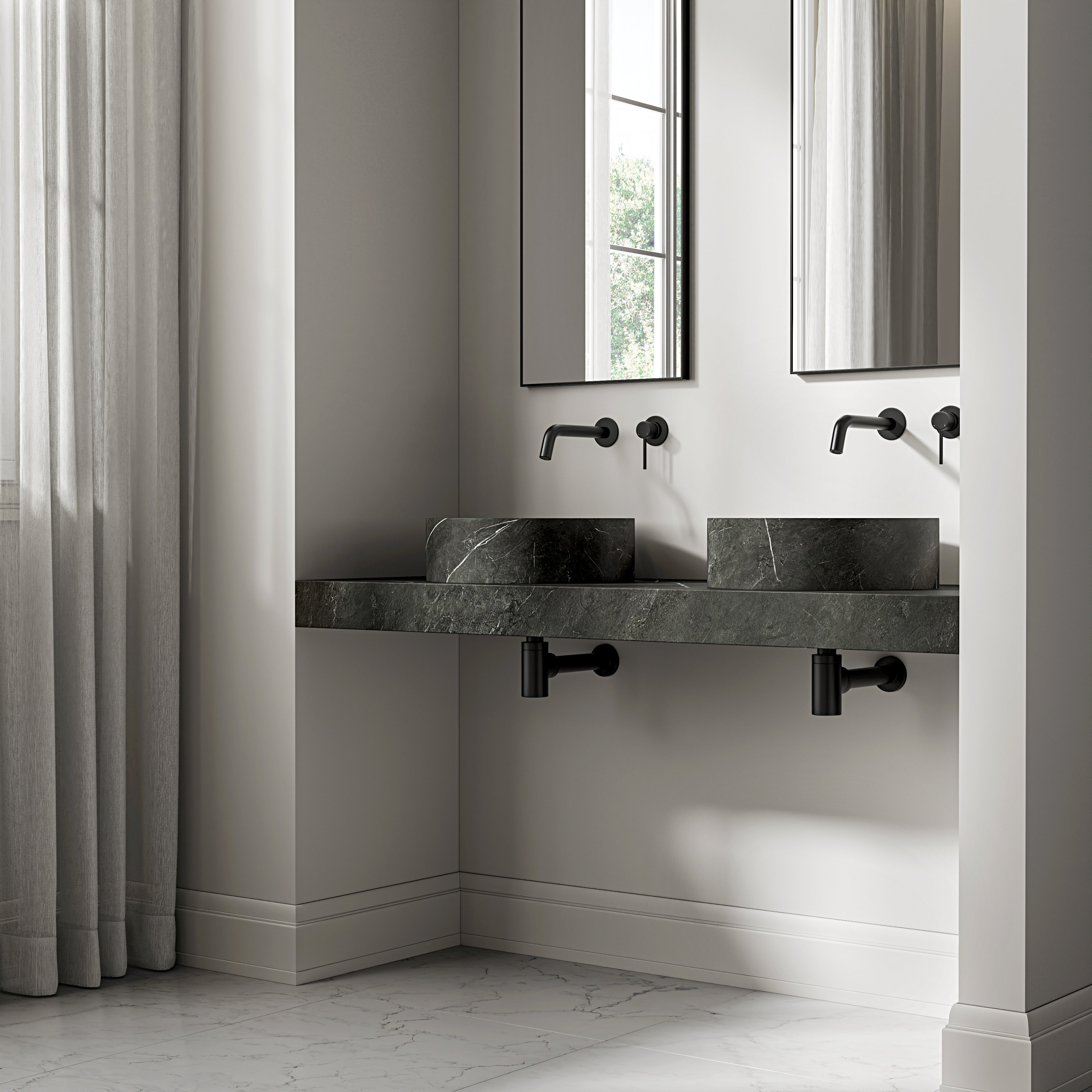 Pietra Grey Marble Wall Hung Countertop Basin Shelf 1400mm