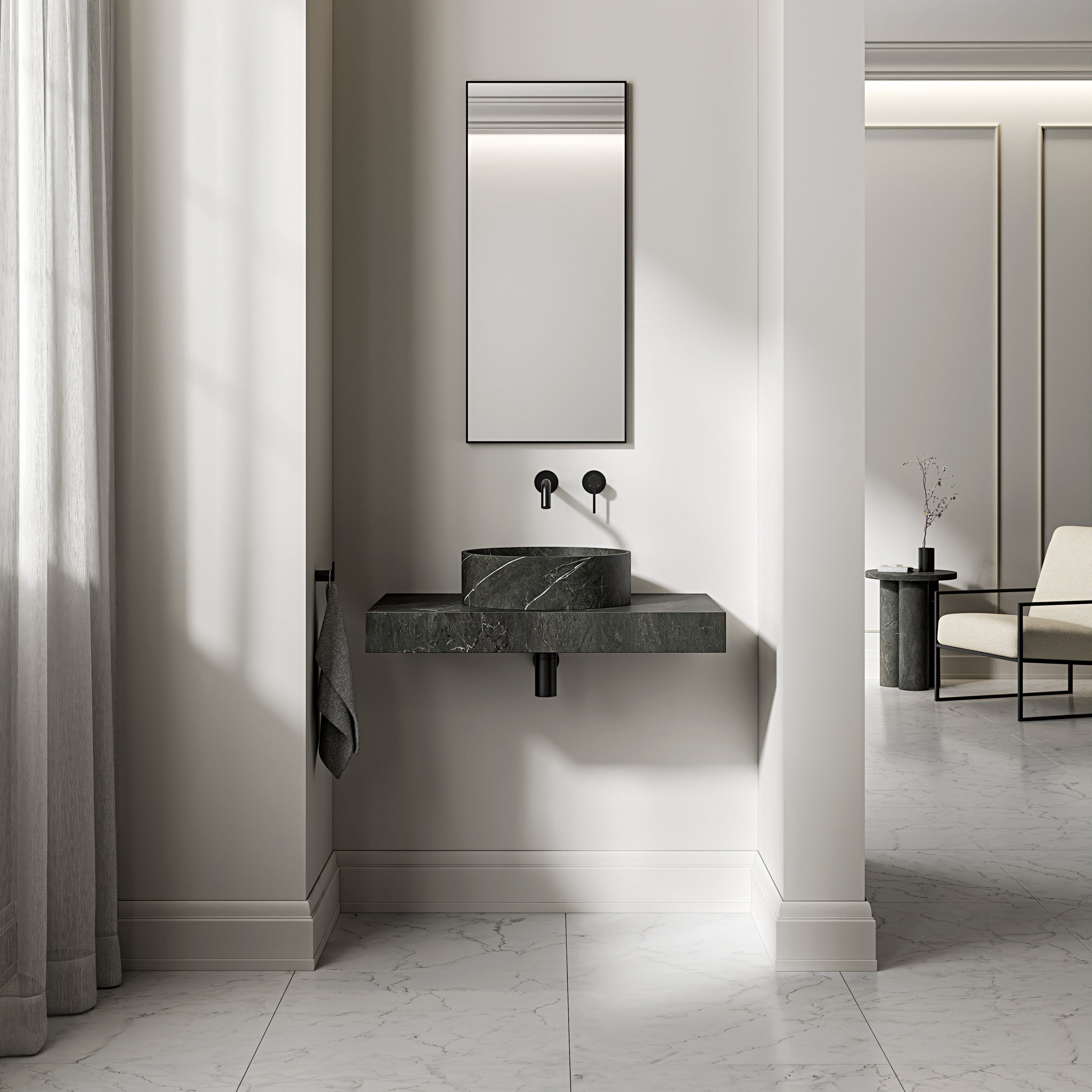 Pietra Grey Marble Wall Hung Countertop Basin Shelf 800mm