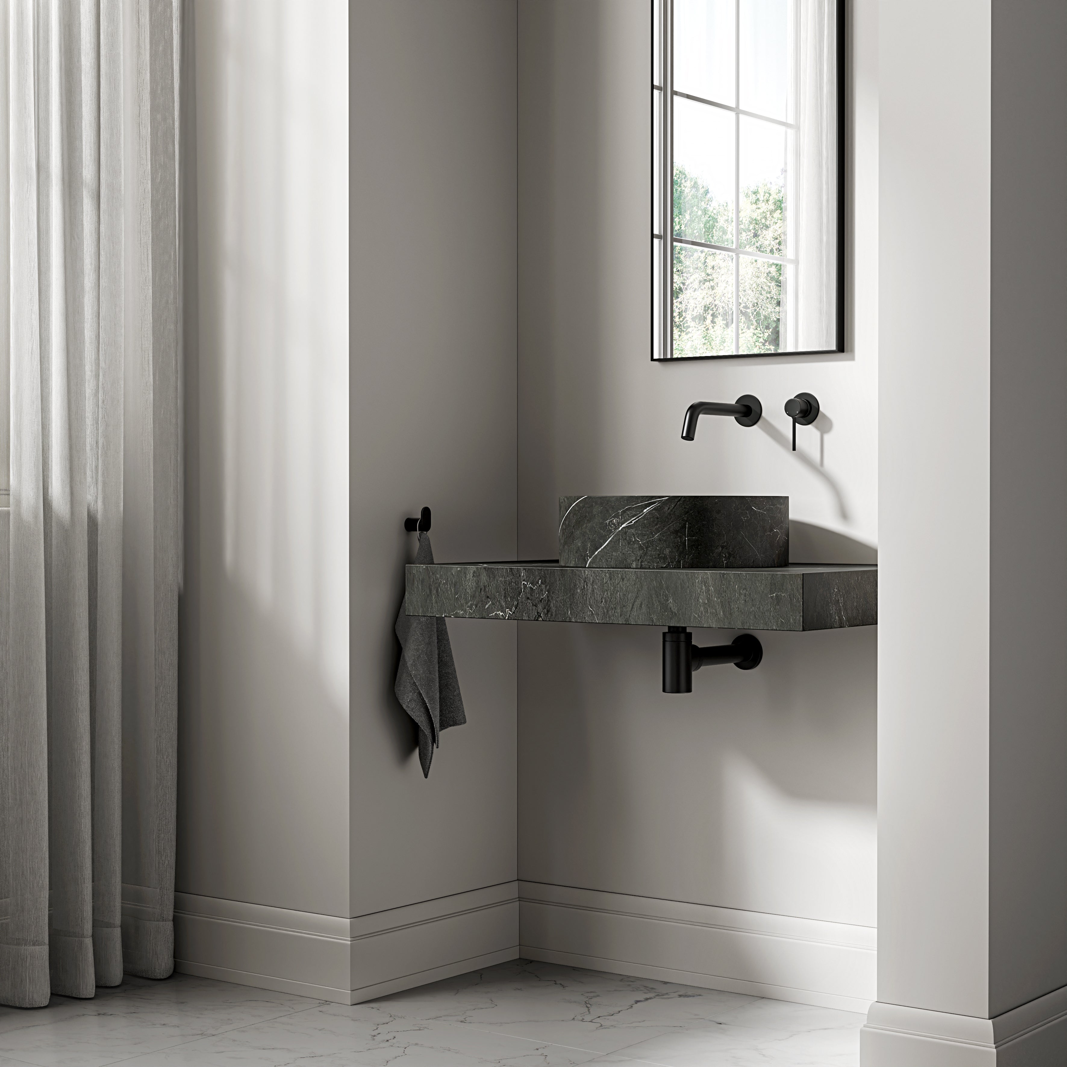 Pietra Grey Marble Wall Hung Countertop Basin Shelf 800mm