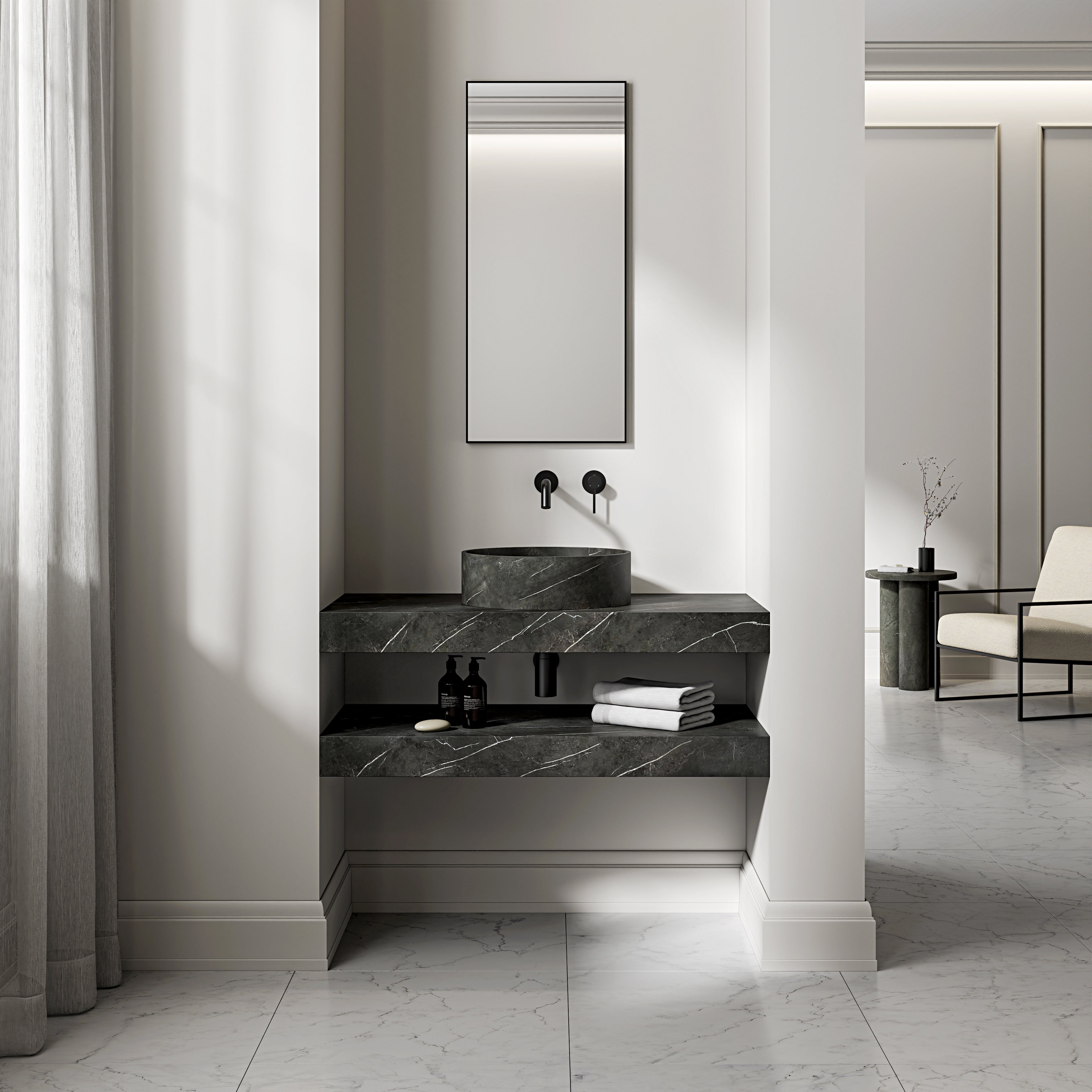 Pietra Grey Marble Wall Hung Countertop Basin Shelf 1000mm