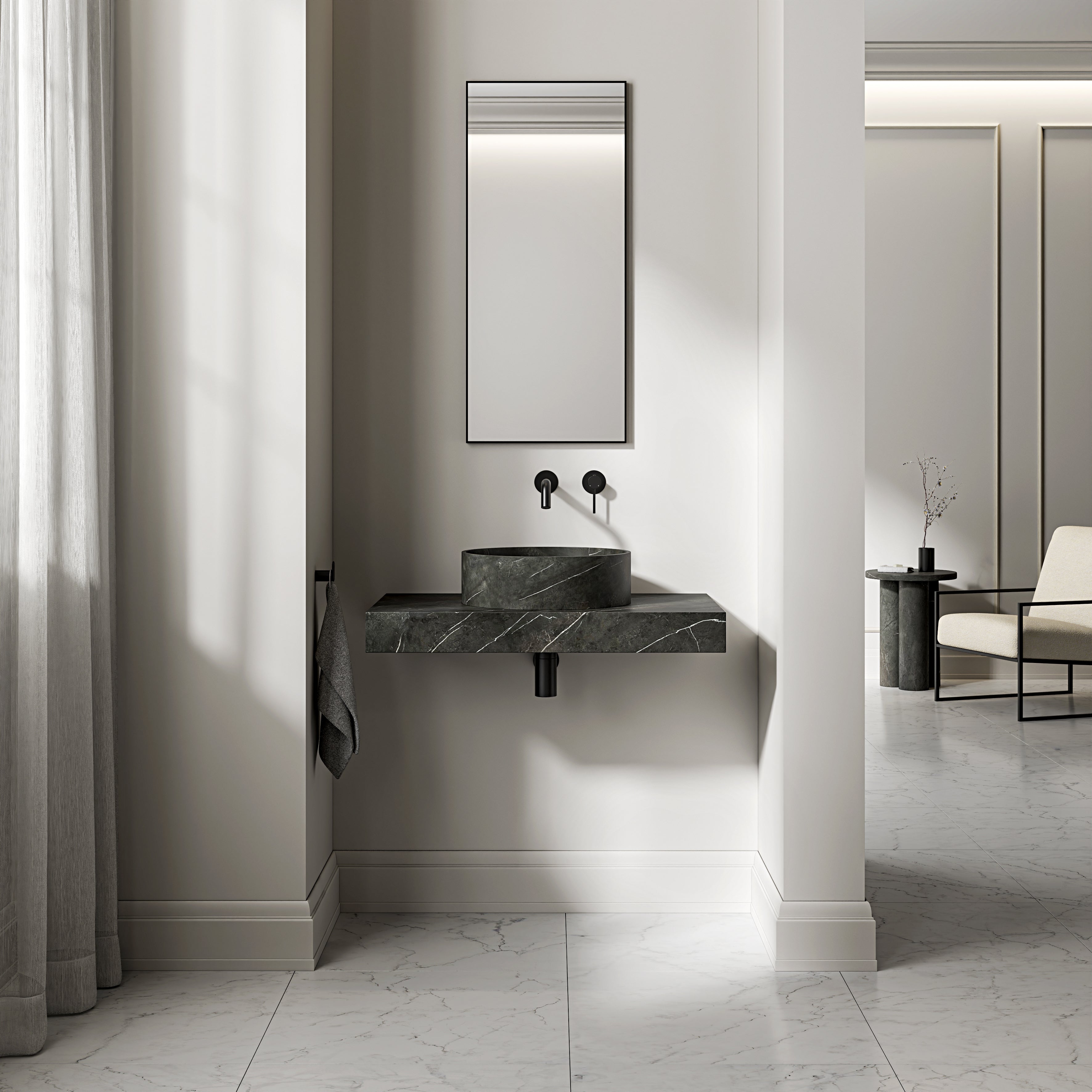 Pietra Grey Marble Wall Hung Countertop Basin Shelf 800mm