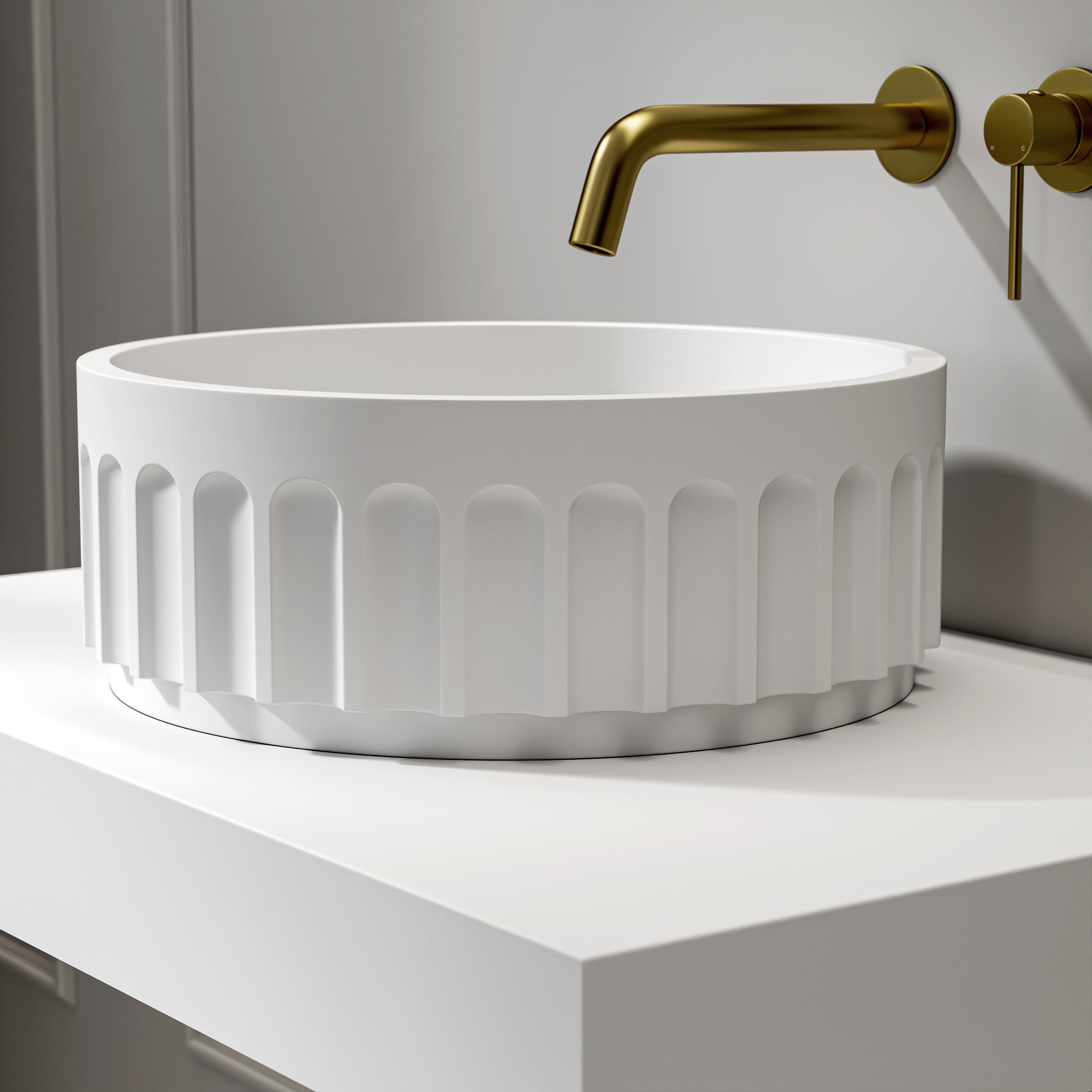 Marston Matte White Countertop Stone Basin 400mm