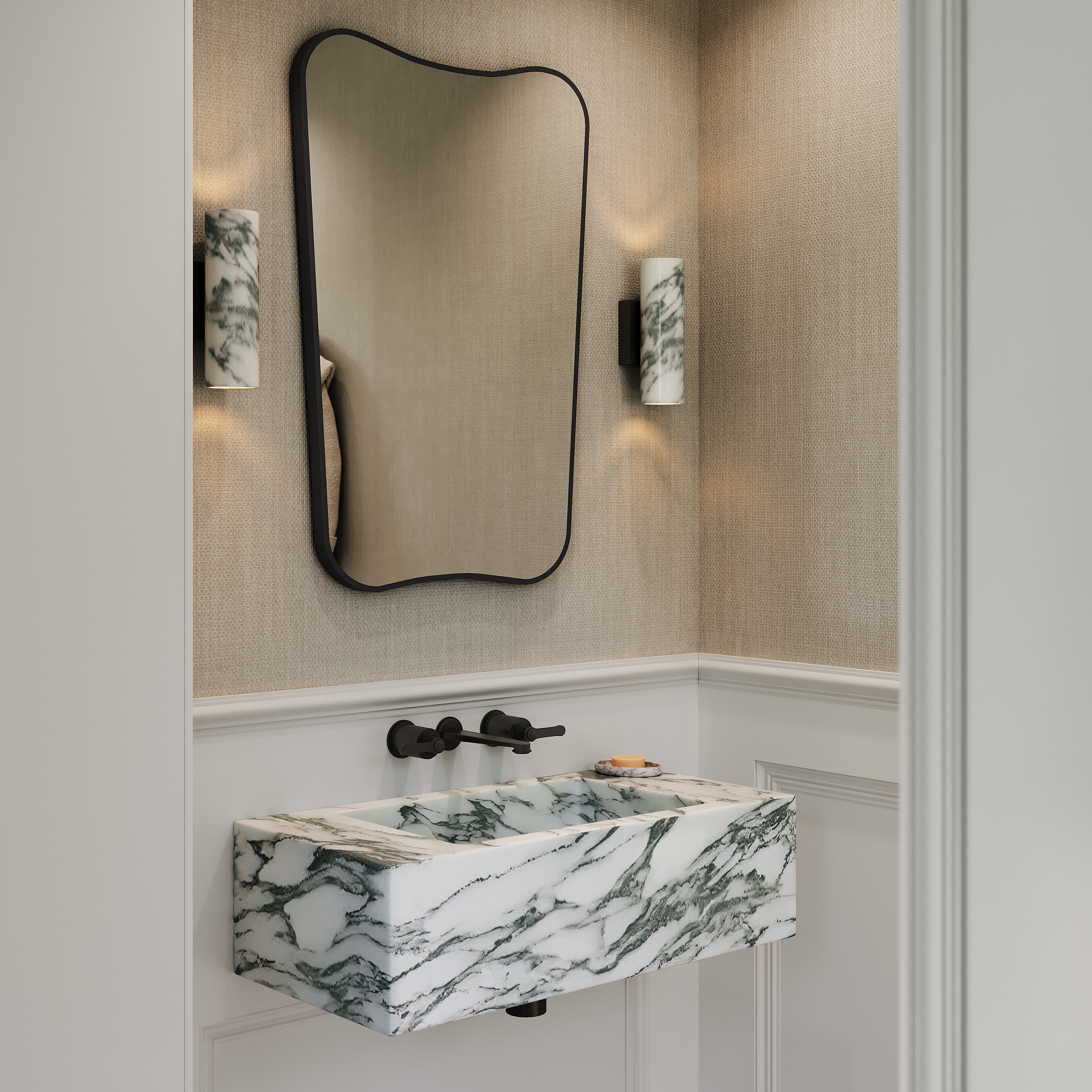 Henley Matte Black Curved Mirror 650mm