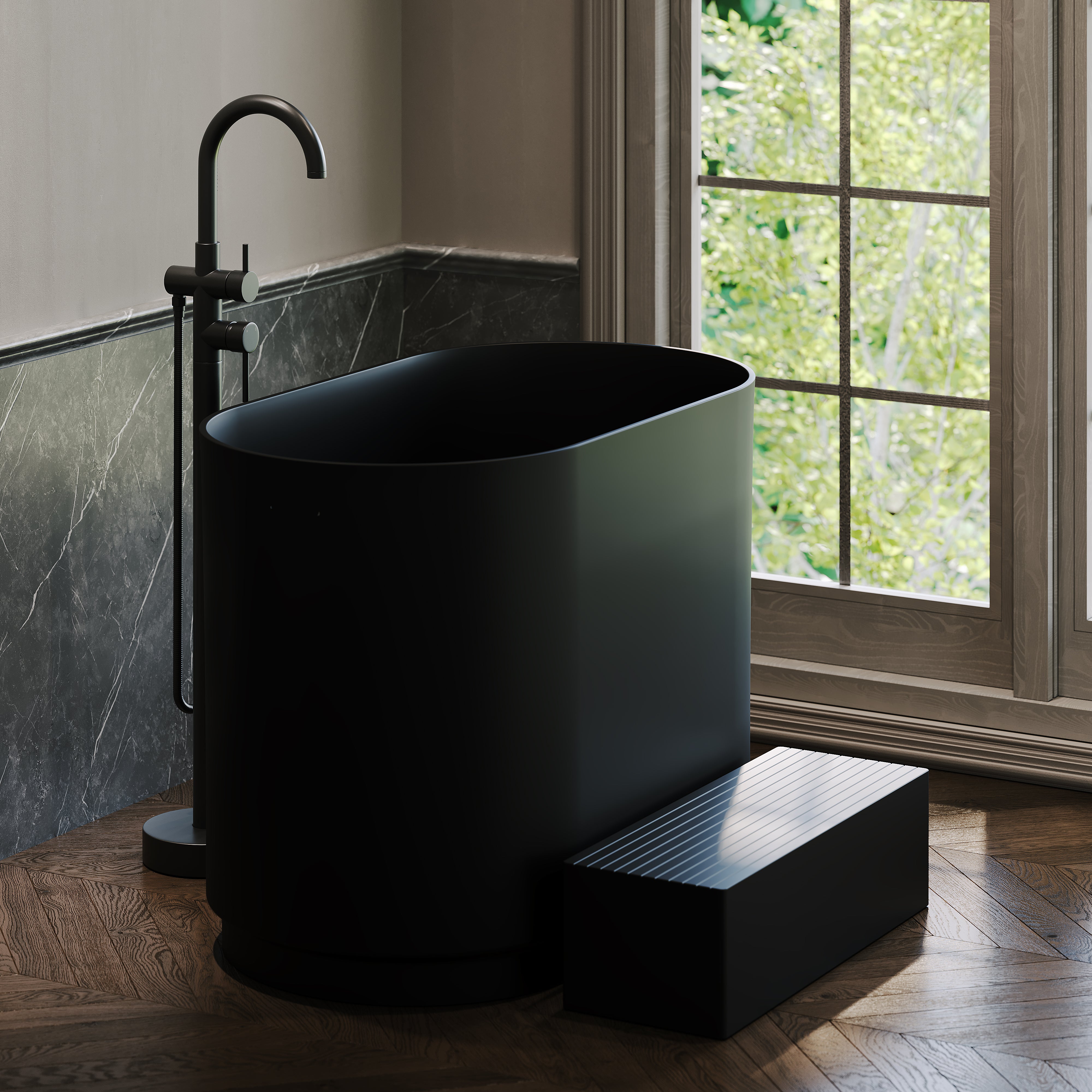 Nico Freestanding Japanese Soaking Bath Matte Black 1000mm
