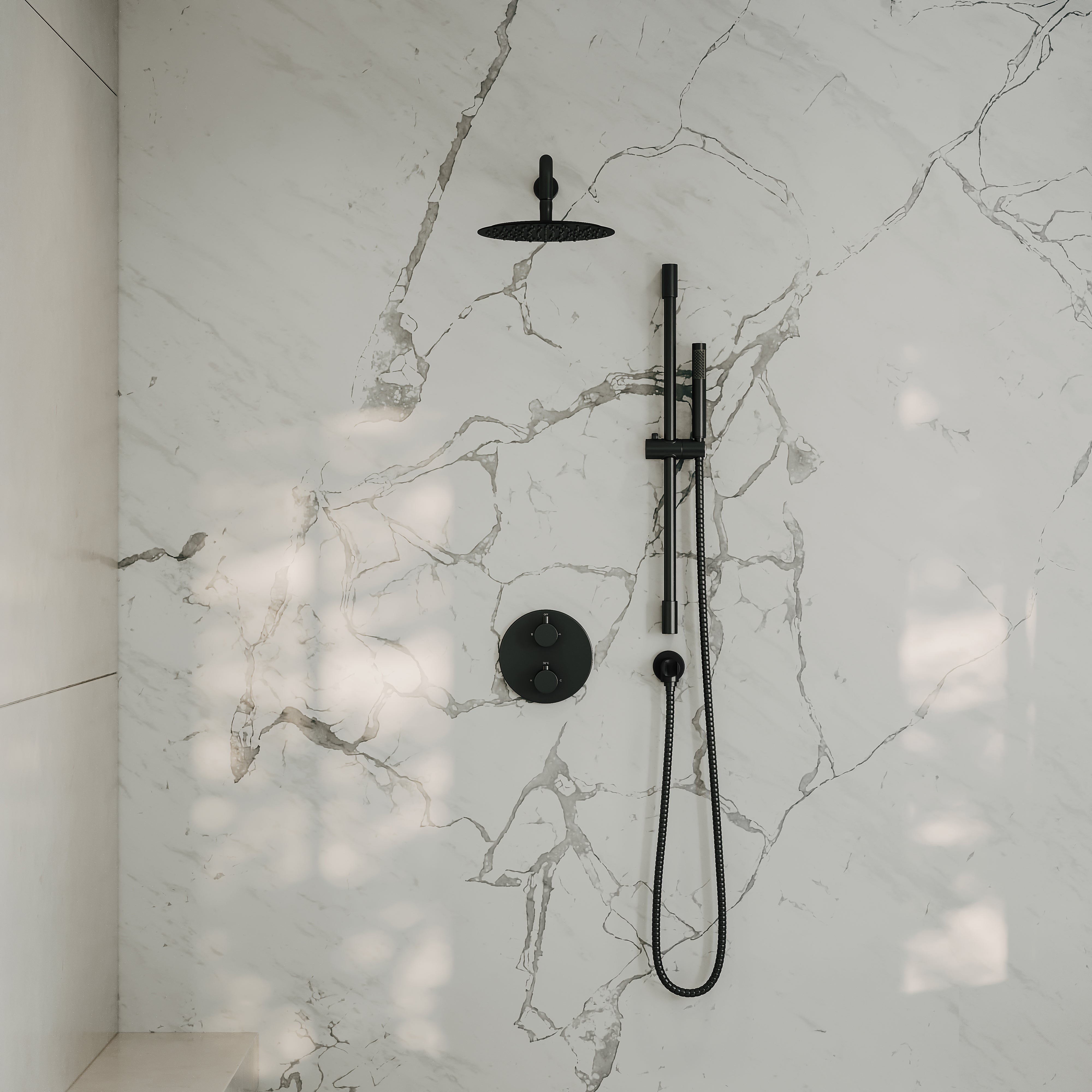 Nuvo Matte Black Thermostatic Shower With Handheld Shower