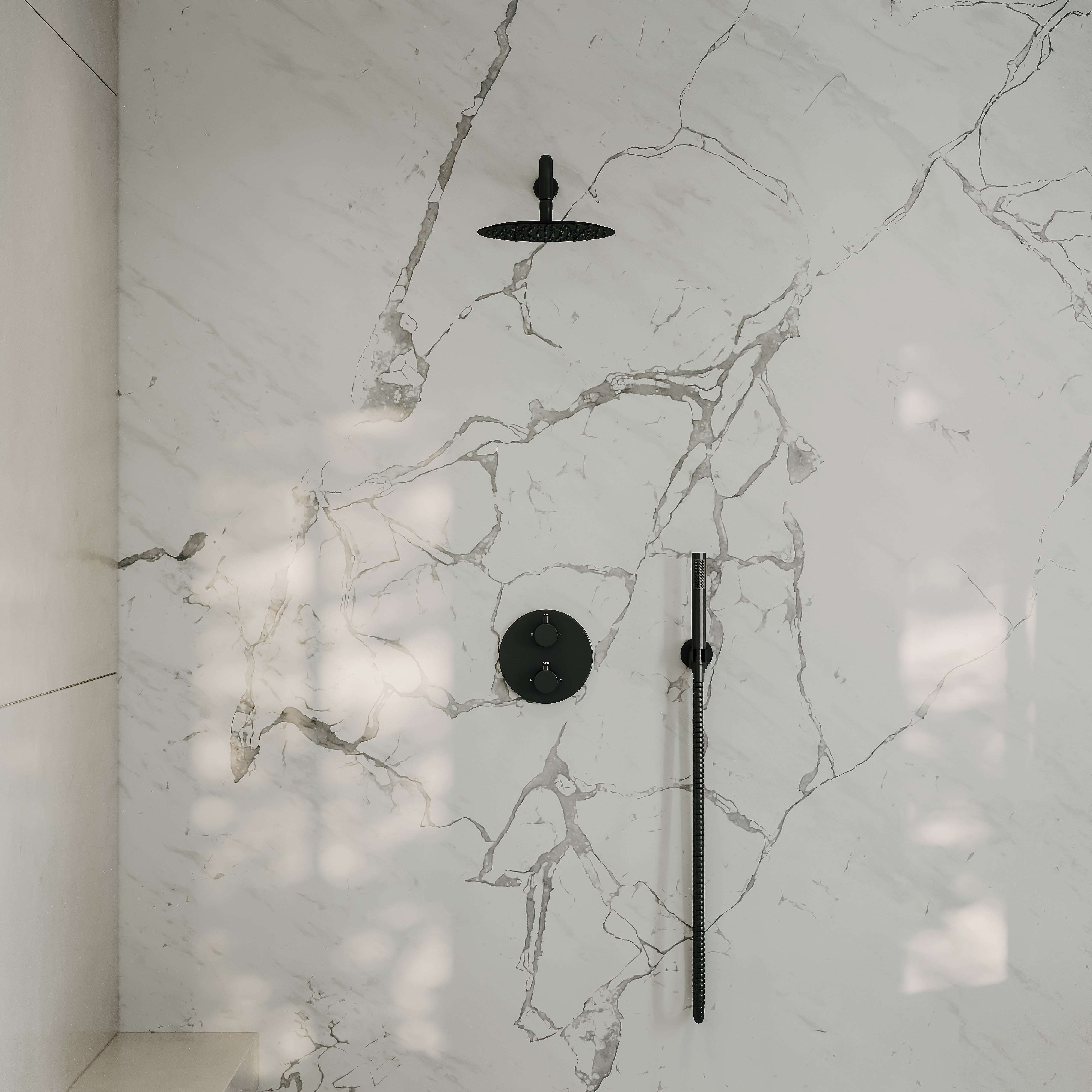 Nuvo Matte Black Thermostatic Shower With Handheld Shower