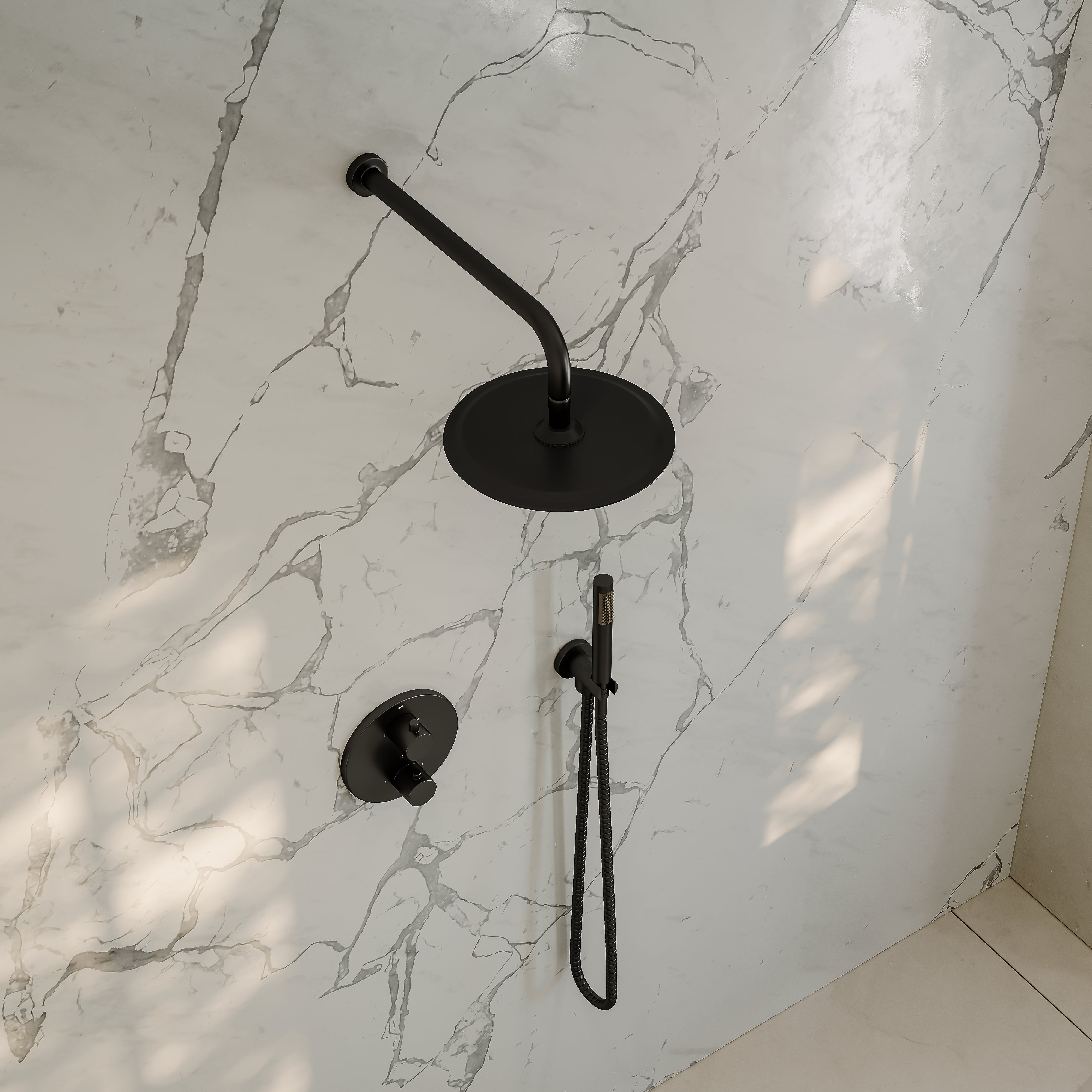 Nuvo Matte Black Thermostatic Shower With Handheld Shower