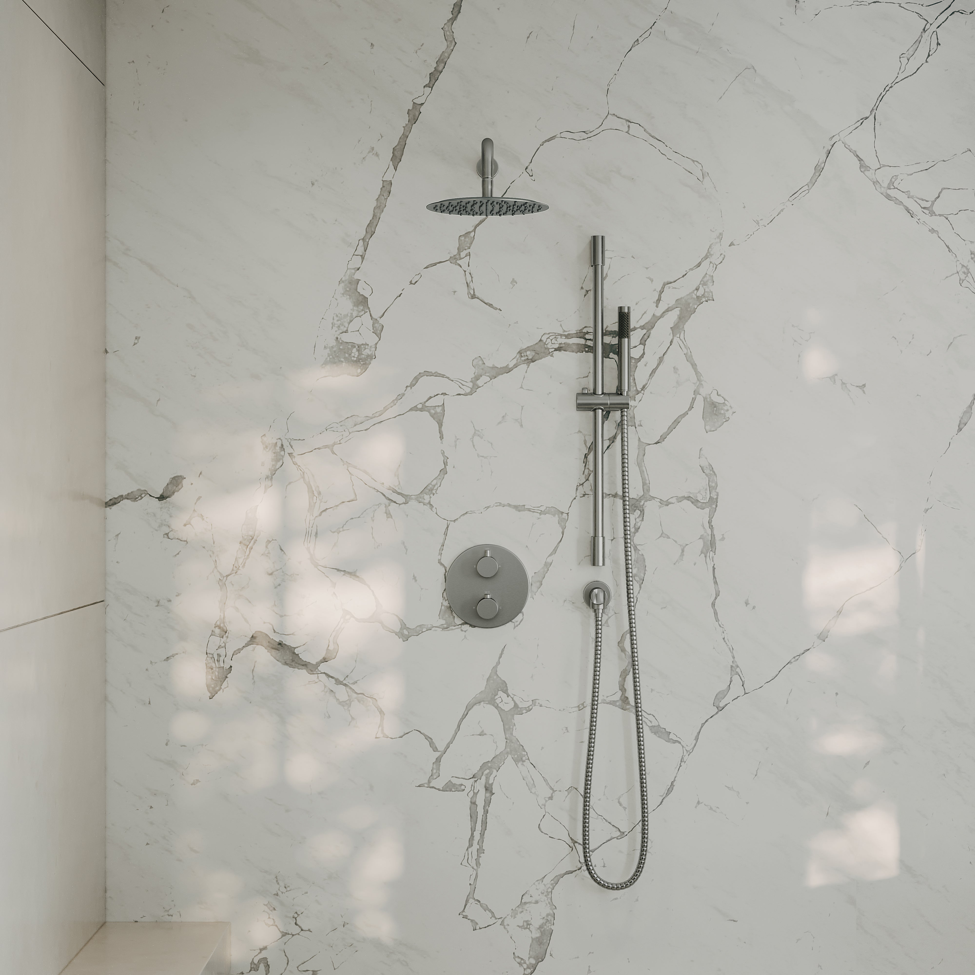 Nuvo Brushed Stainless Thermostatic Shower With Handheld Shower