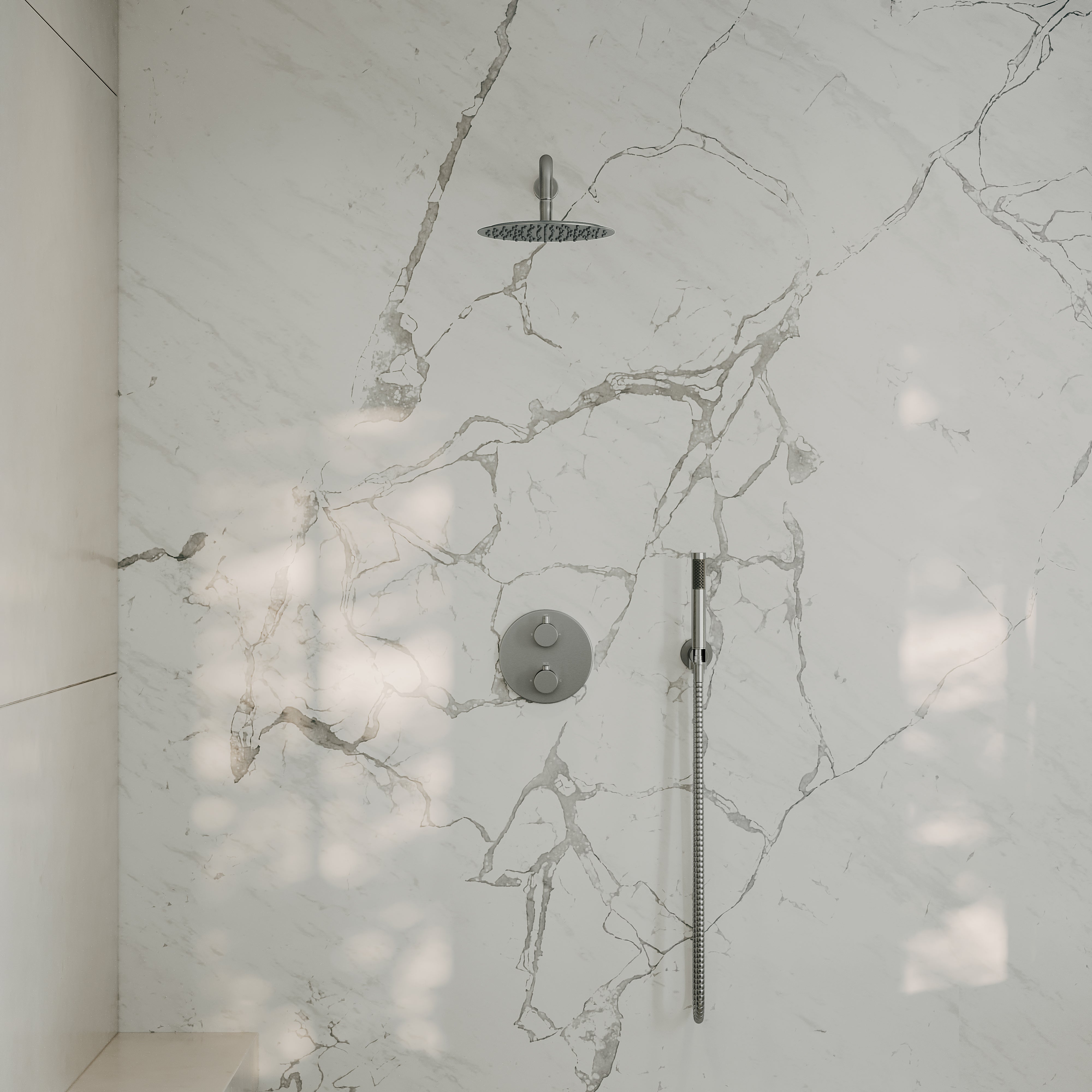 Nuvo Brushed Stainless Thermostatic Shower With Handheld Shower