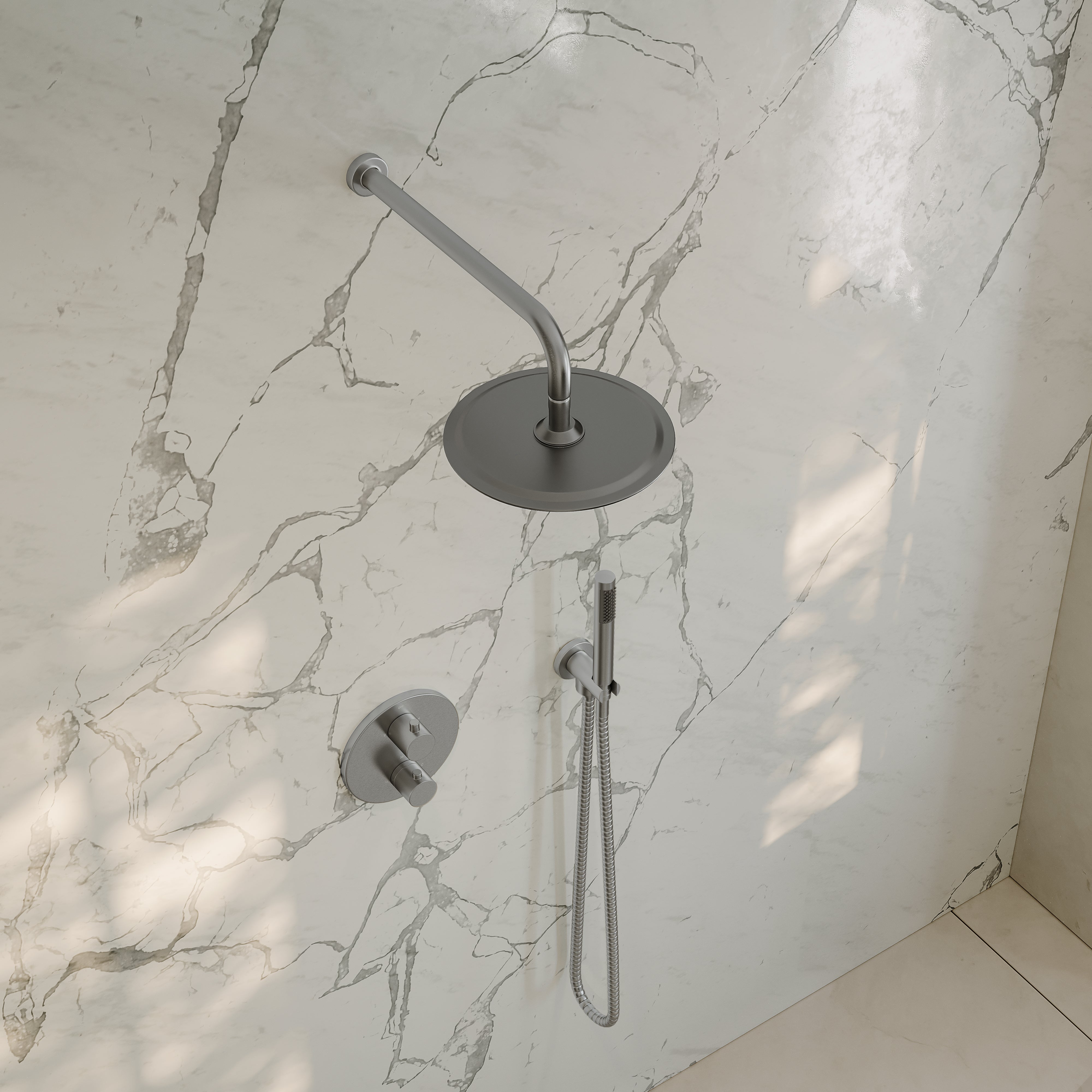 Nuvo Brushed Stainless Thermostatic Shower With Handheld Shower