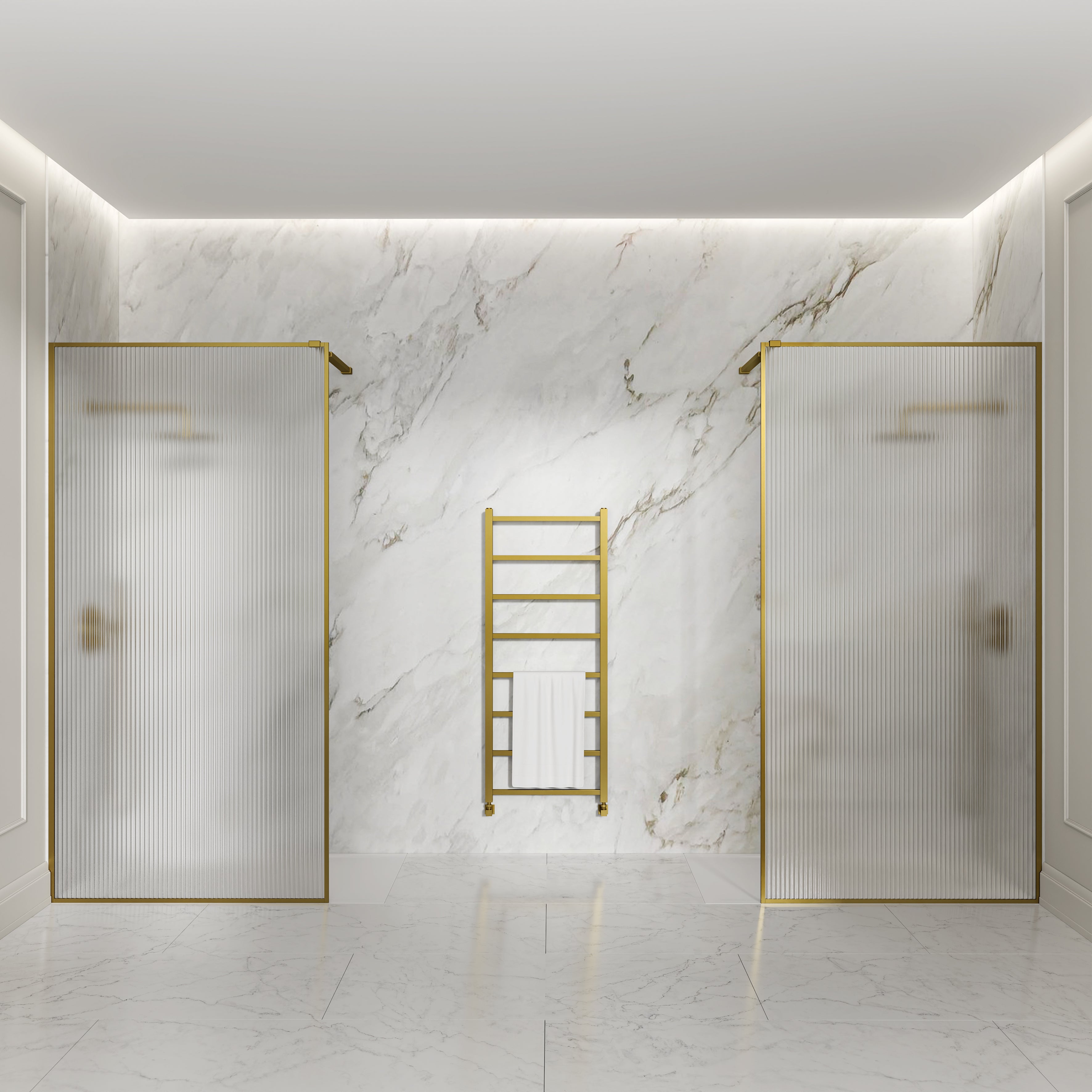 Otley Reeded Glass Brushed Gold Shower Screen