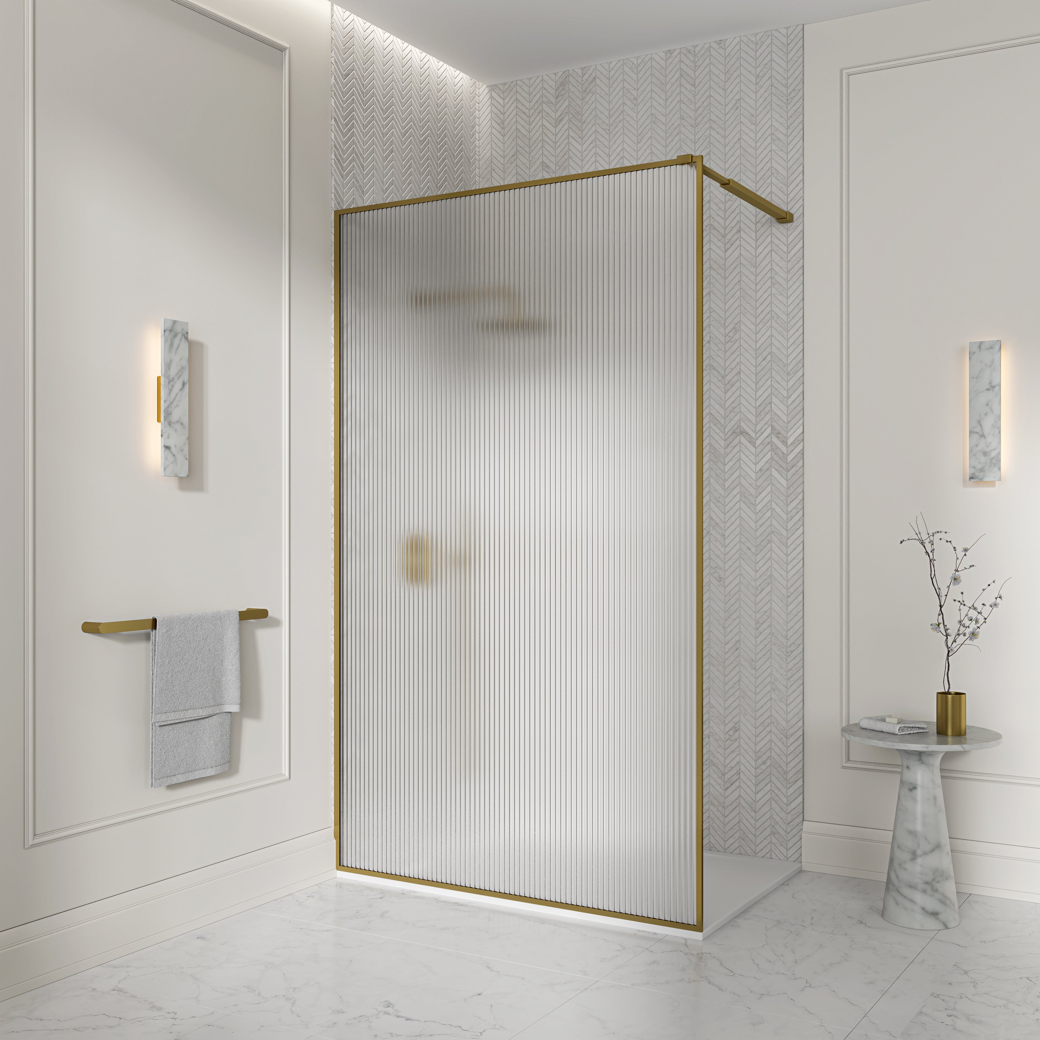 Otley Reeded Glass Brushed Gold Shower Screen