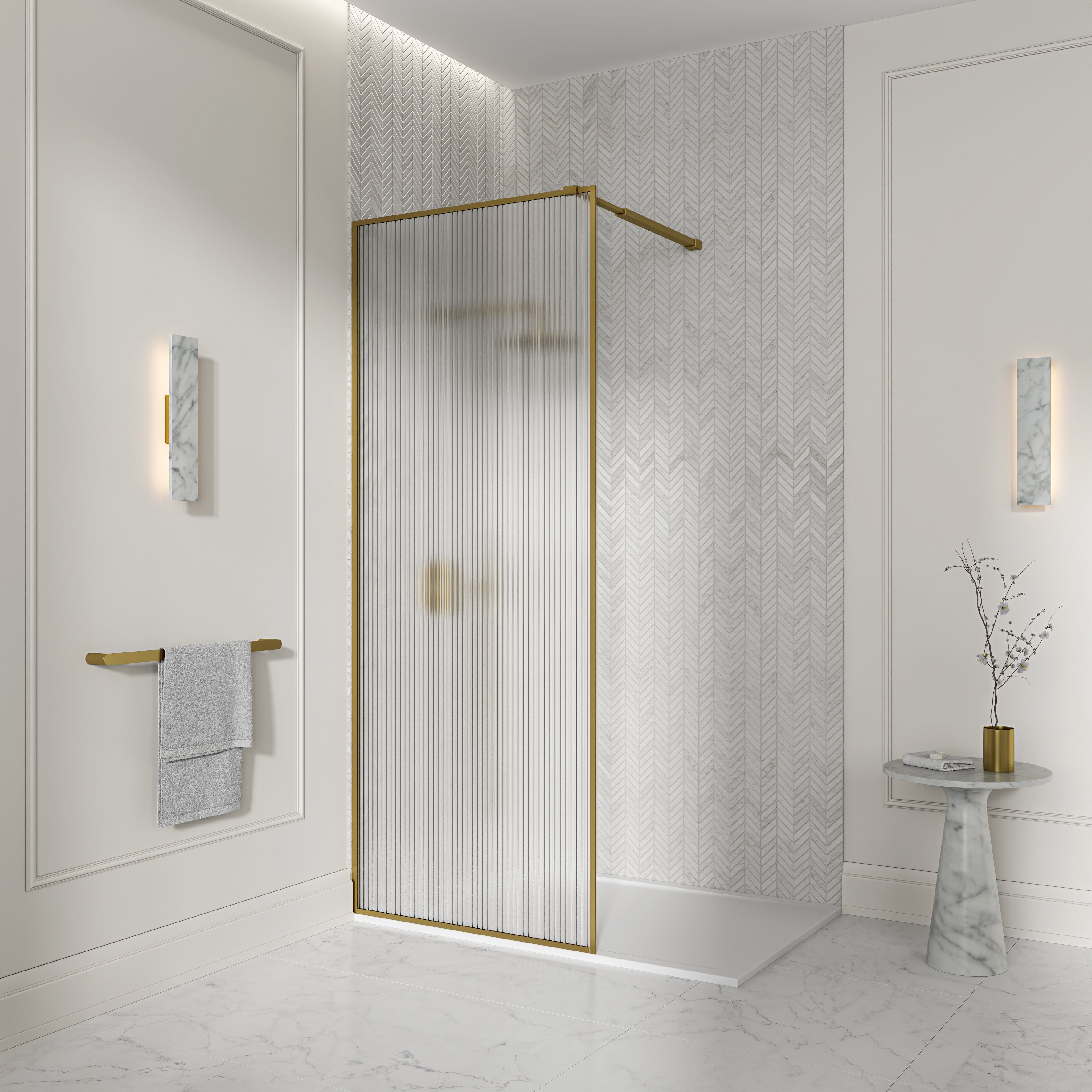Otley Reeded Glass Brushed Gold Shower Screen