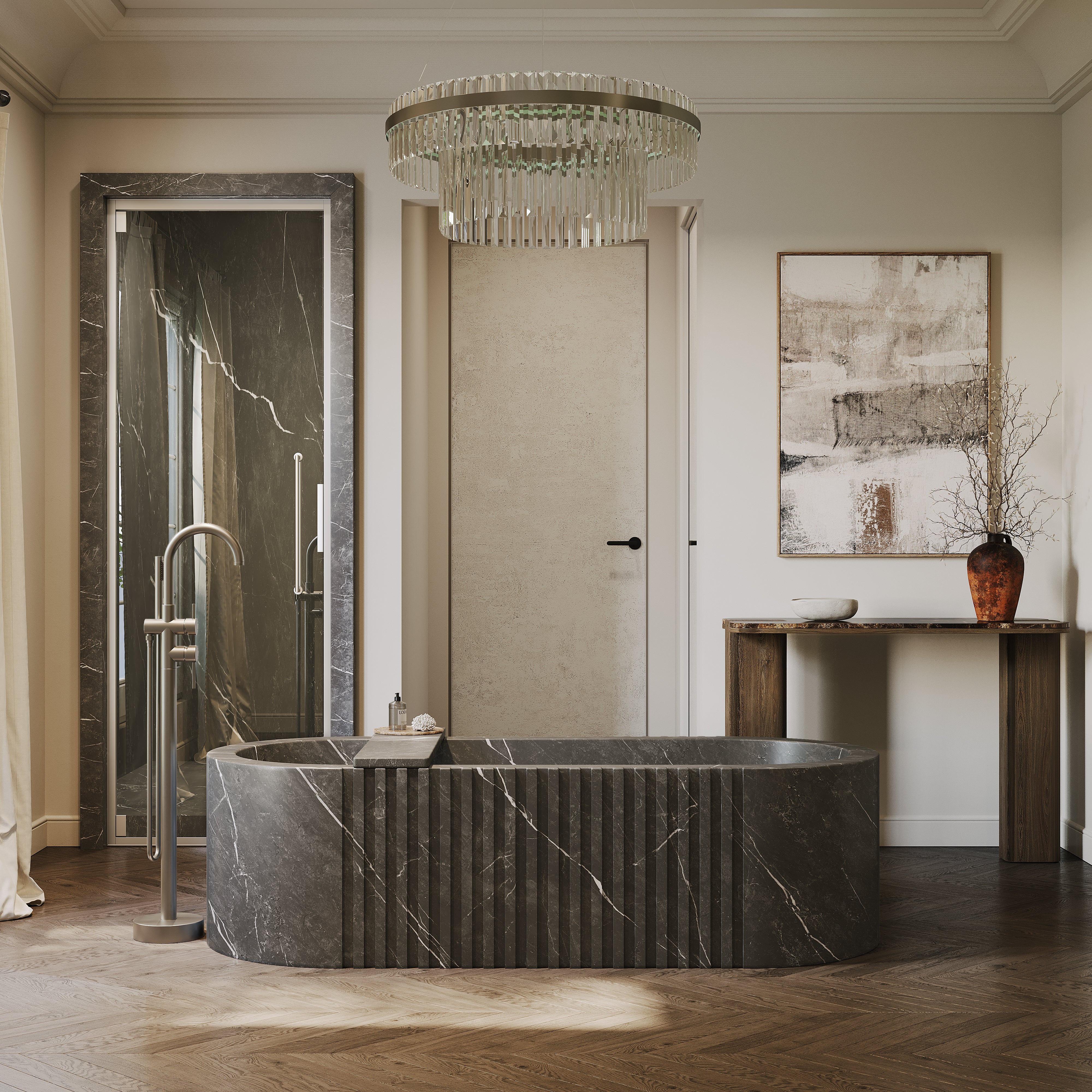 Palladio Pietra Grey Marble Fluted Freestanding Bath 1700mm