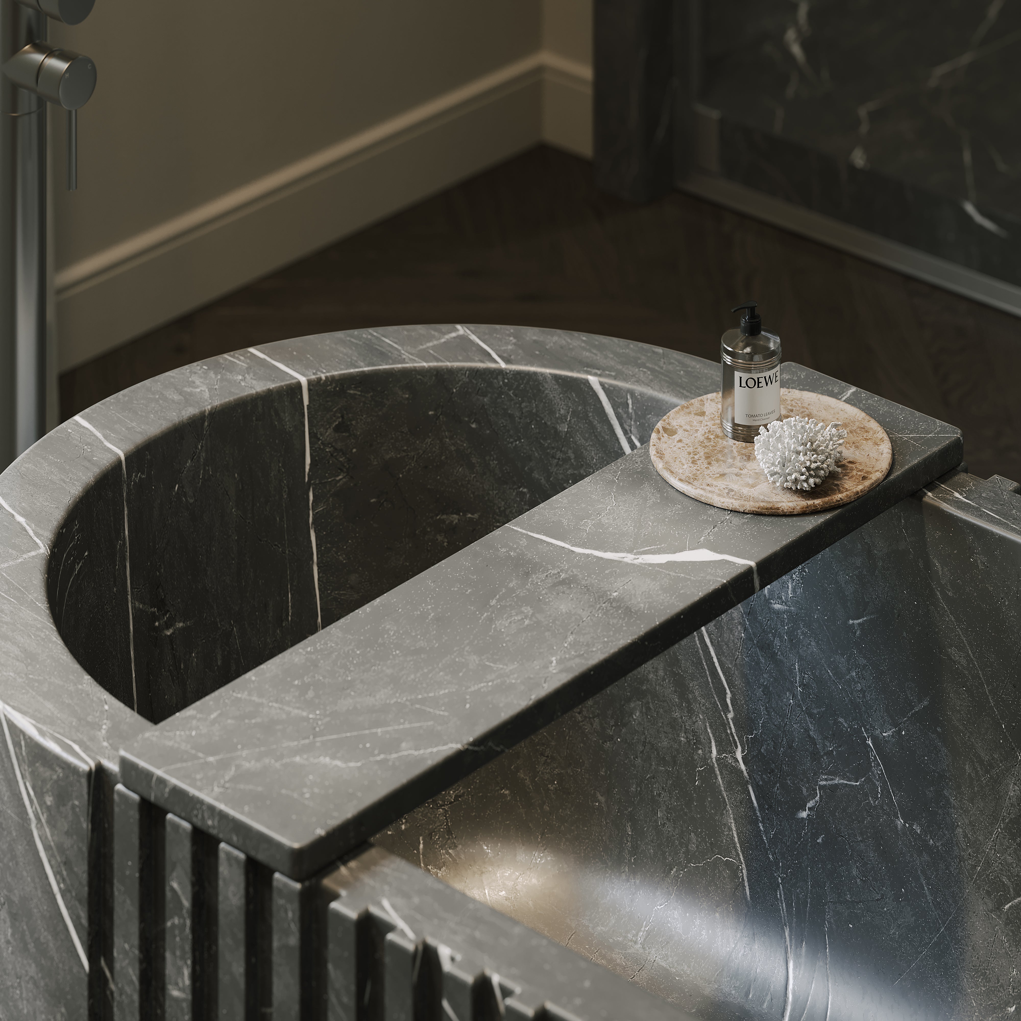 Palladio Pietra Grey Marble Fluted Freestanding Bath 1700mm