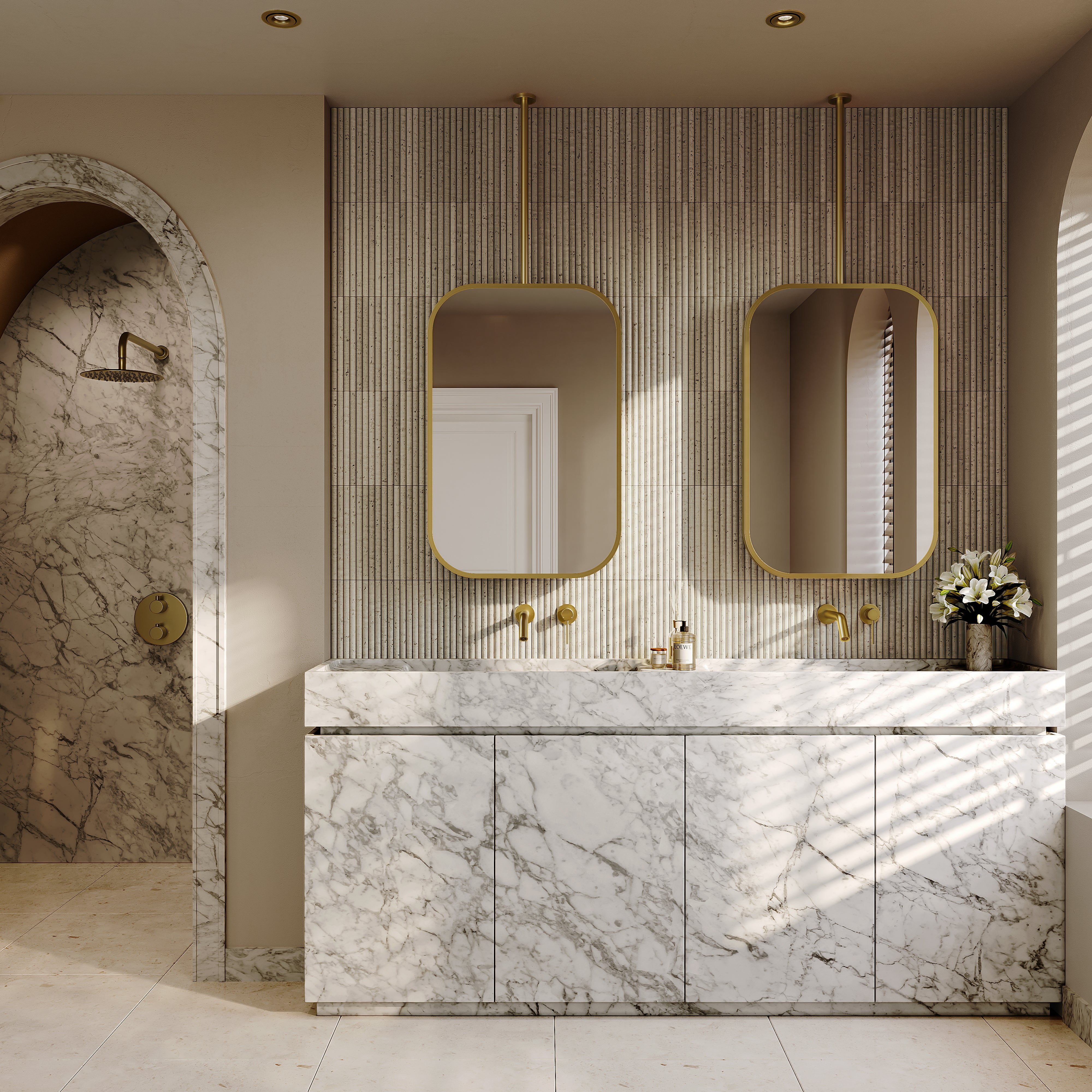 Portman Brushed Gold Ceiling Mounted Mirror 400mm