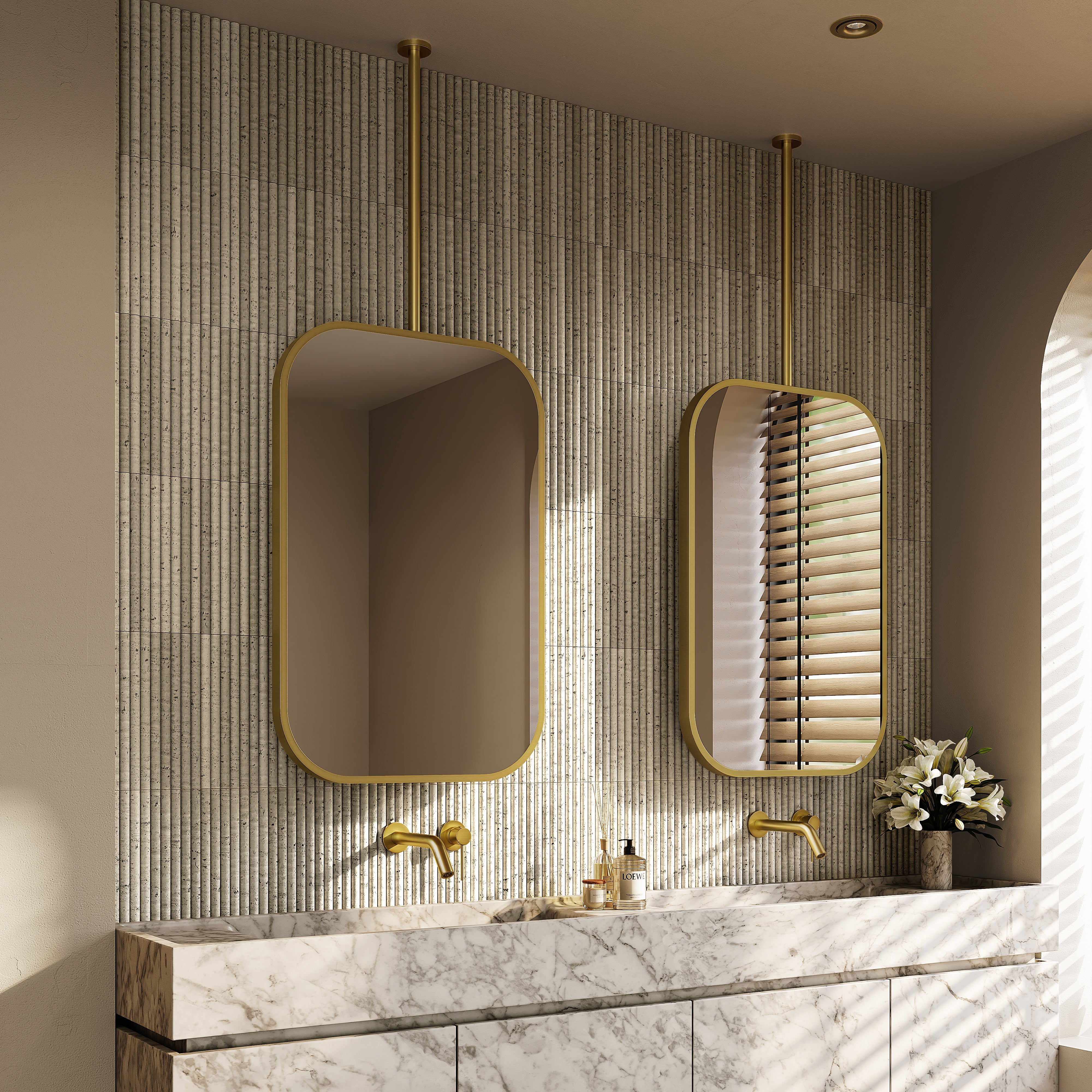 Portman Brushed Gold Ceiling Mounted Mirror 400mm