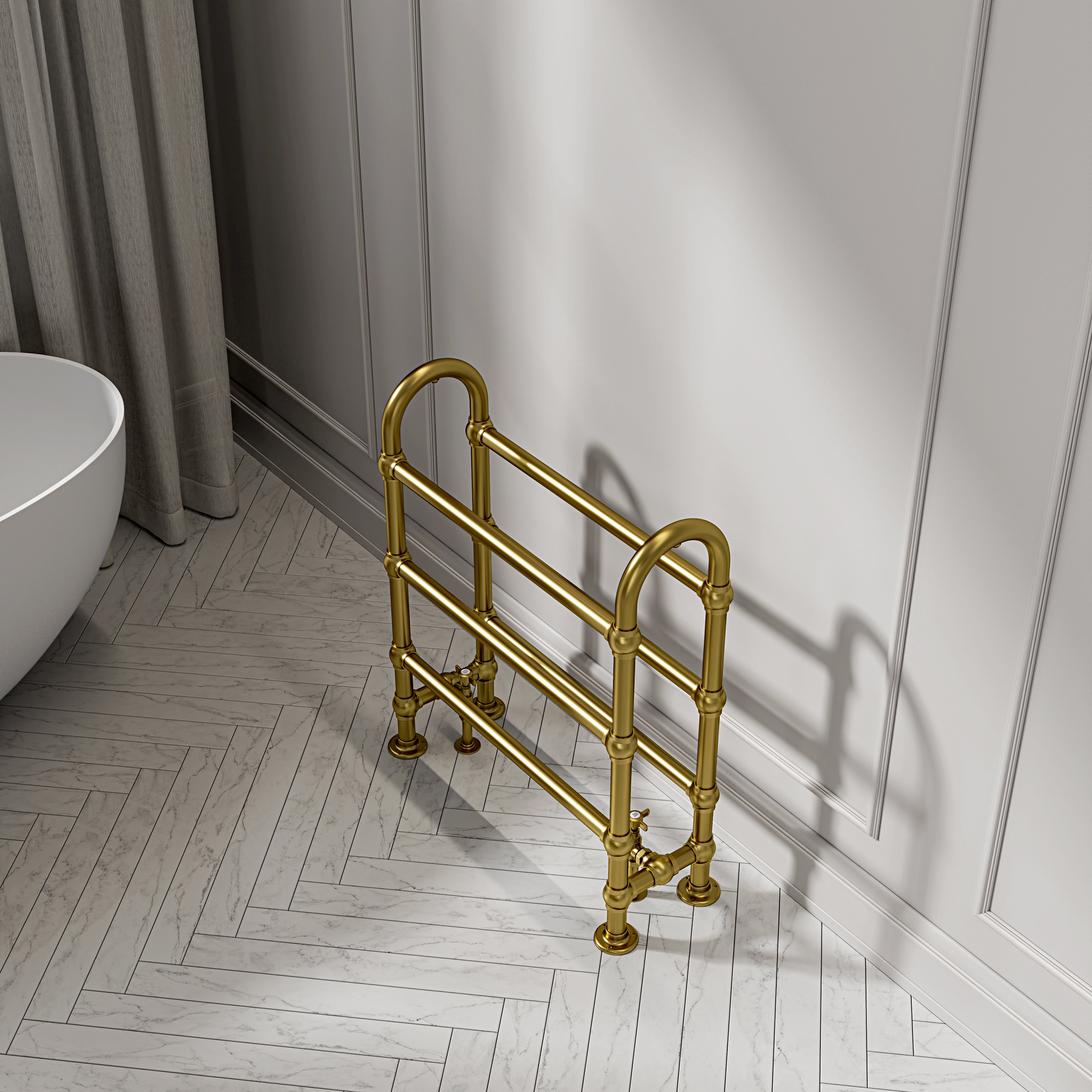 Pemberley Floor Mounted Traditional Towel Warmer Radiator Brushed Gold