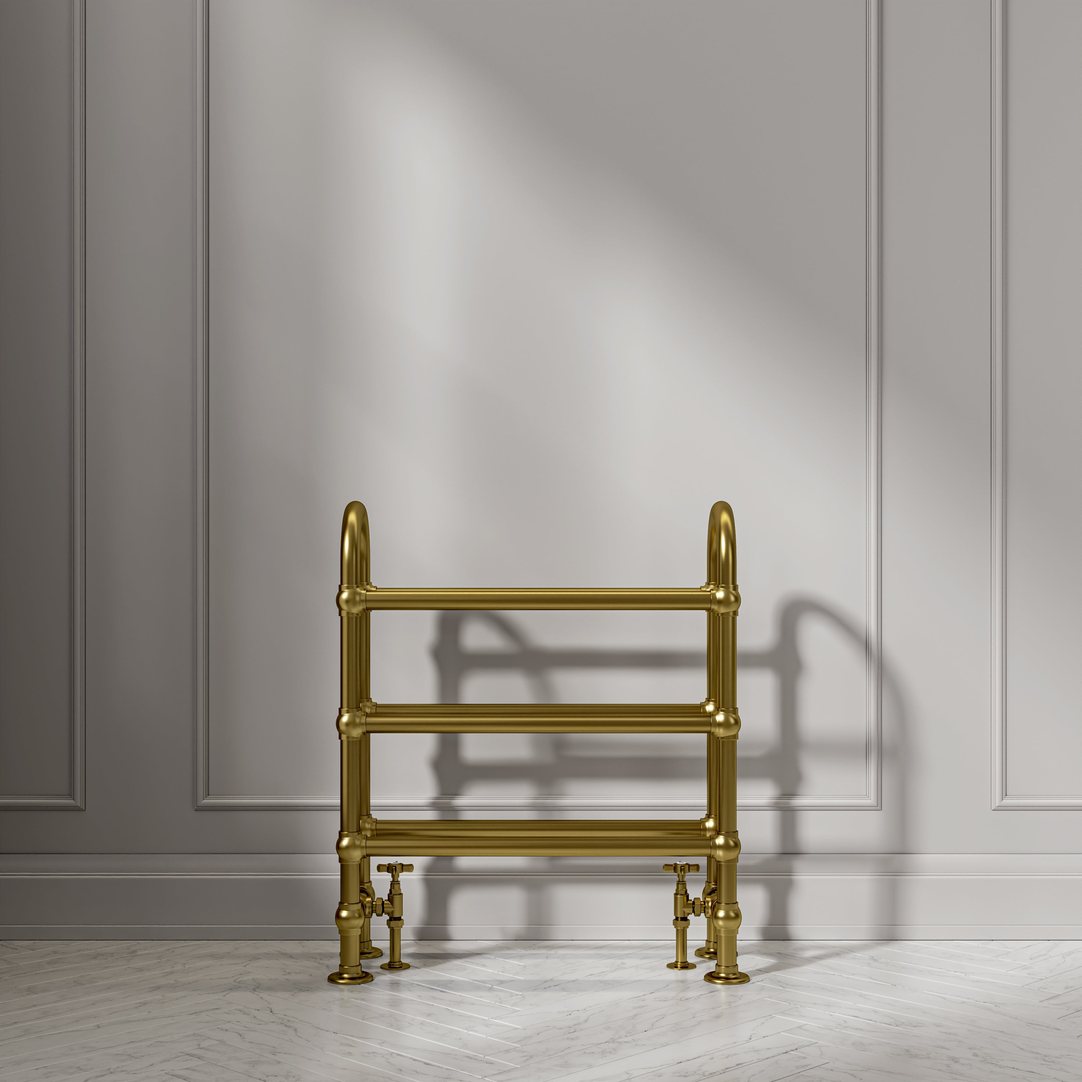 Pemberley Floor Mounted Traditional Towel Warmer Radiator Brushed Gold
