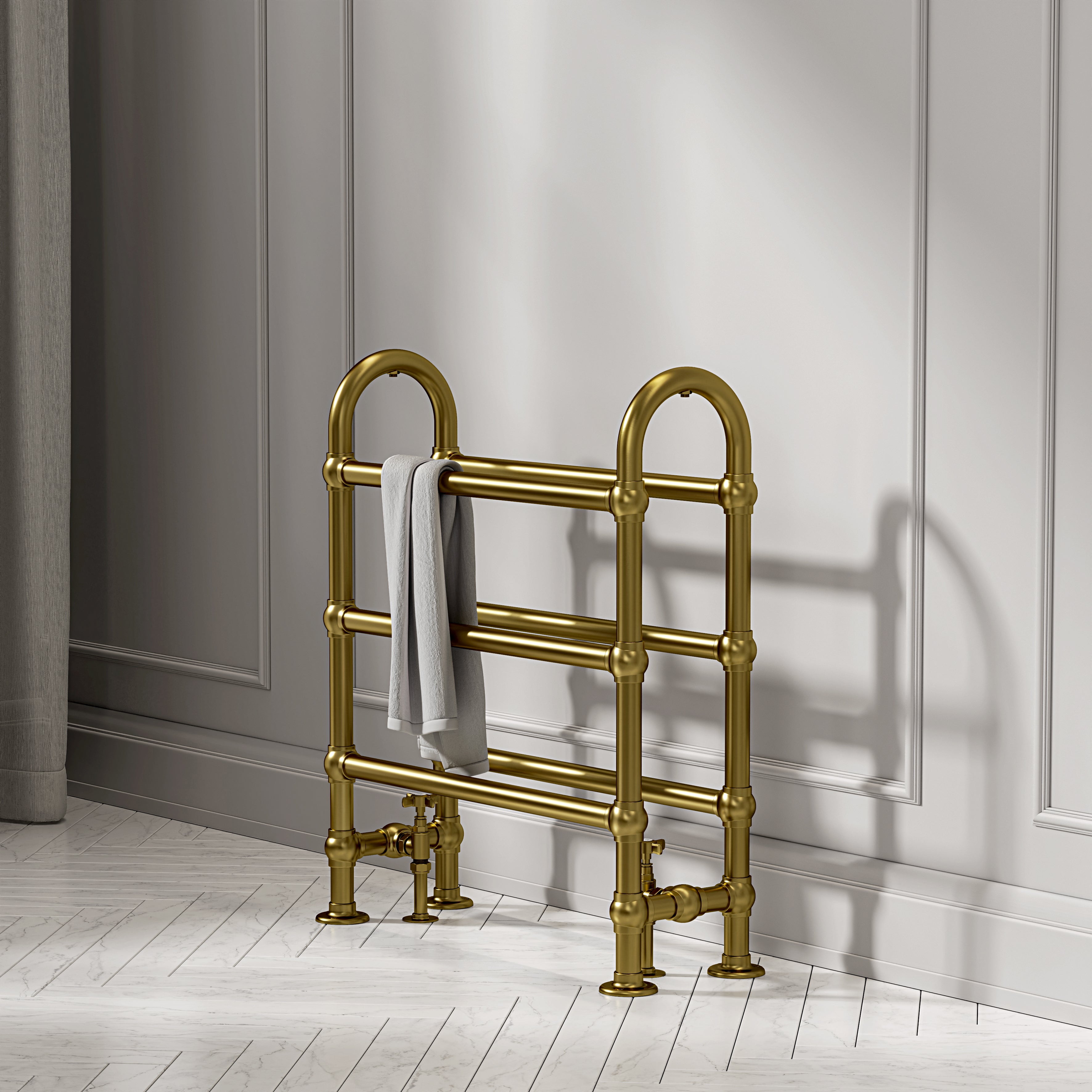Pemberley Floor Mounted Traditional Towel Warmer Radiator Brushed Gold