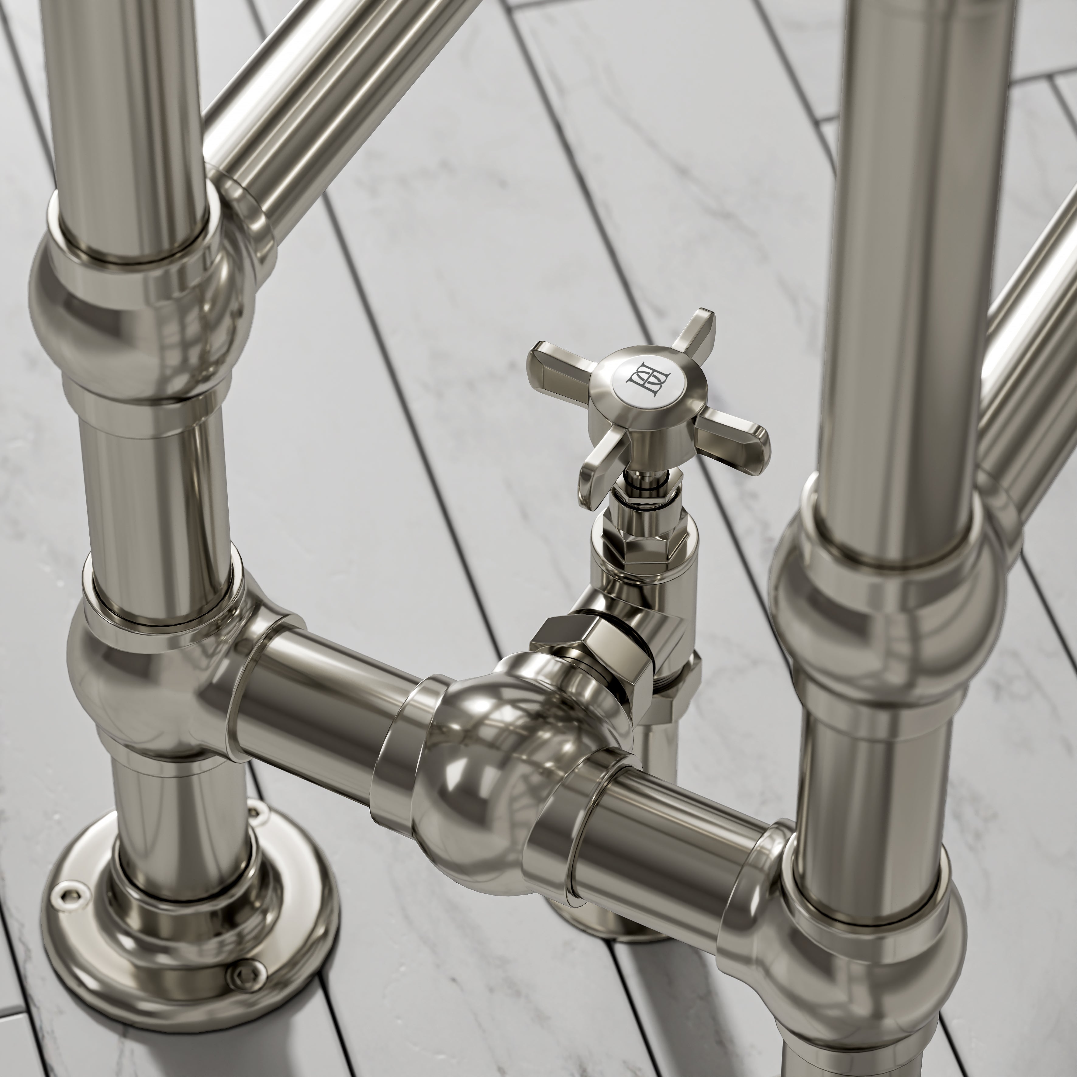 Pemberley Floor Mounted Traditional Towel Warmer Radiator Polished Nickel