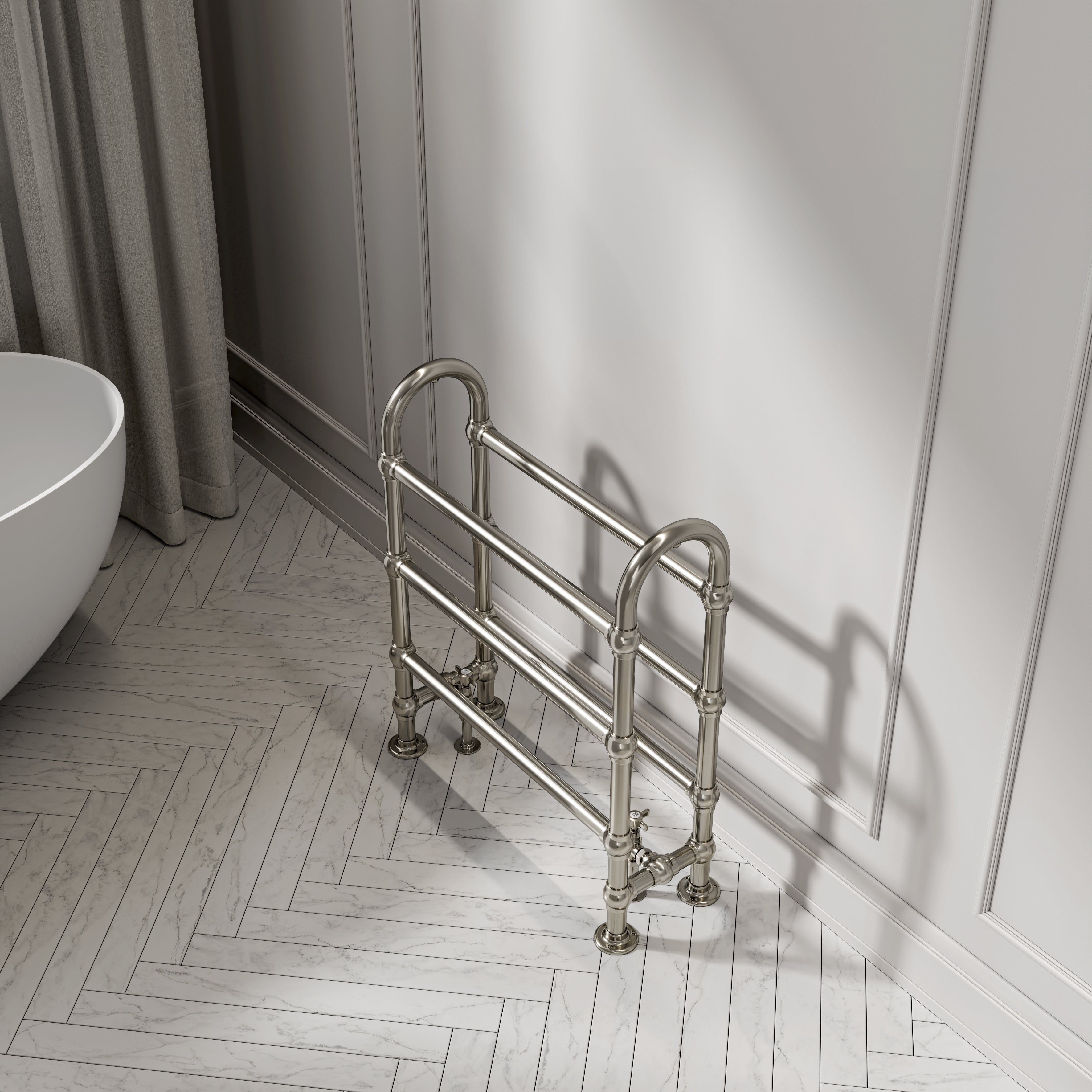 Pemberley Floor Mounted Traditional Towel Warmer Radiator Polished Nickel