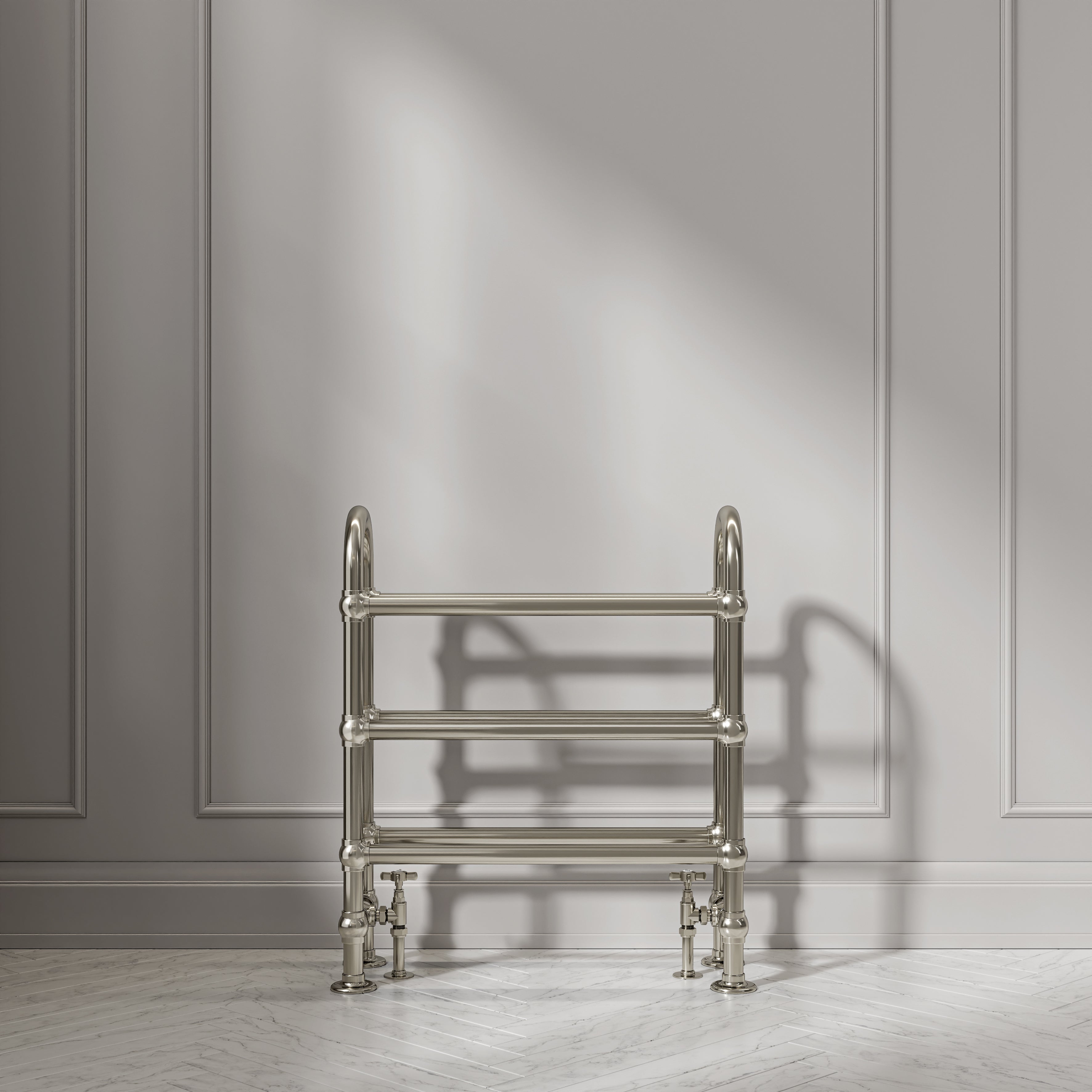 Pemberley Floor Mounted Traditional Towel Warmer Radiator Polished Nickel