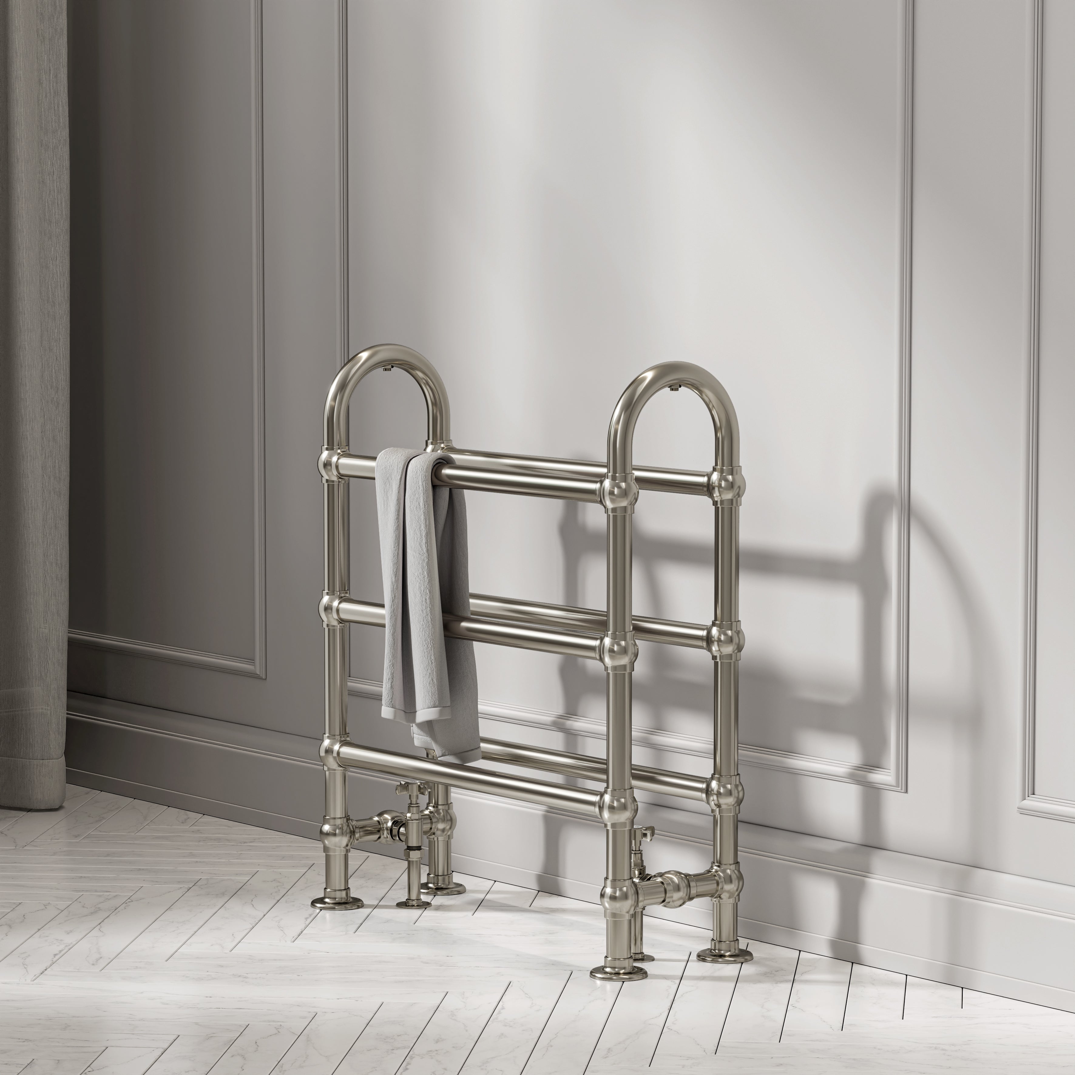 Pemberley Floor Mounted Traditional Towel Warmer Radiator Polished Nickel