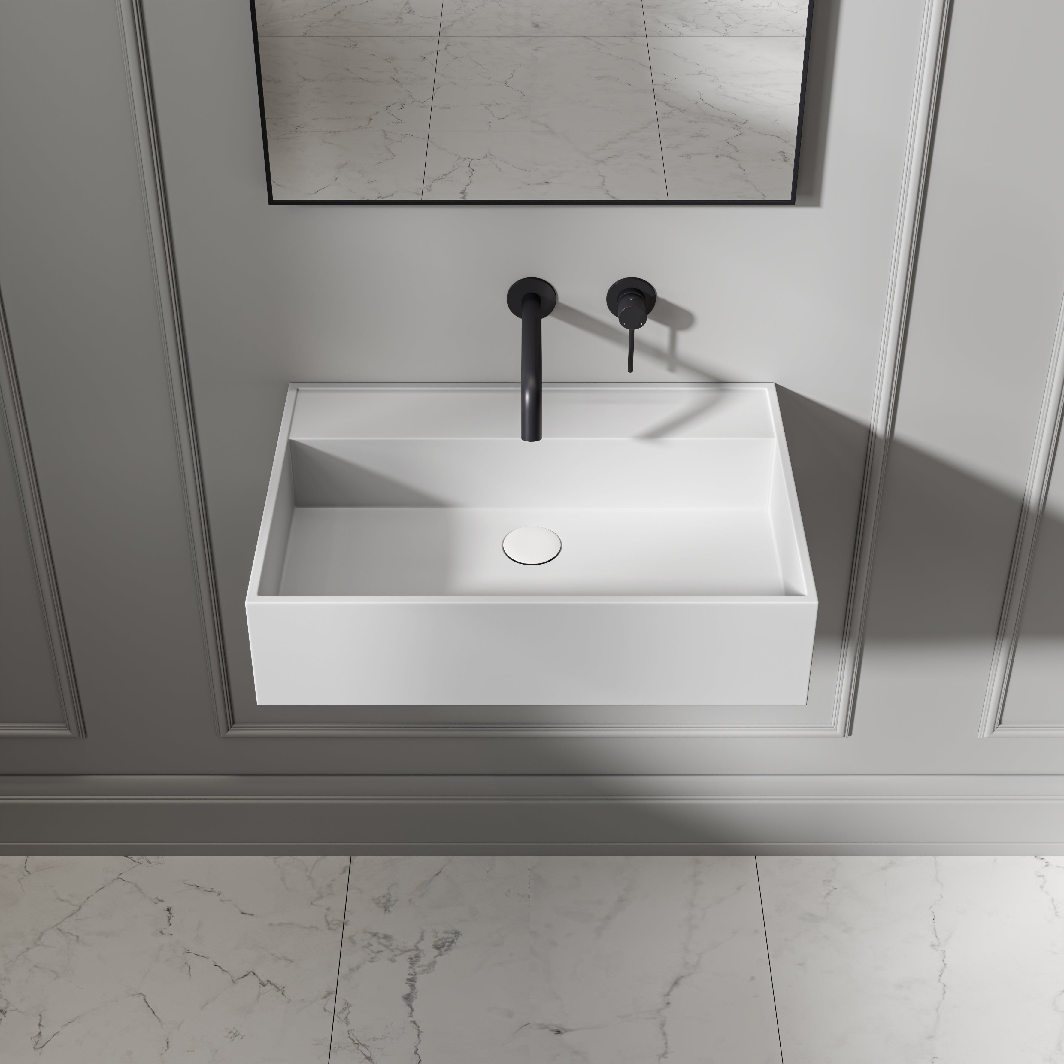 Porter Matte White Wall Hung Stone Basin 600mm