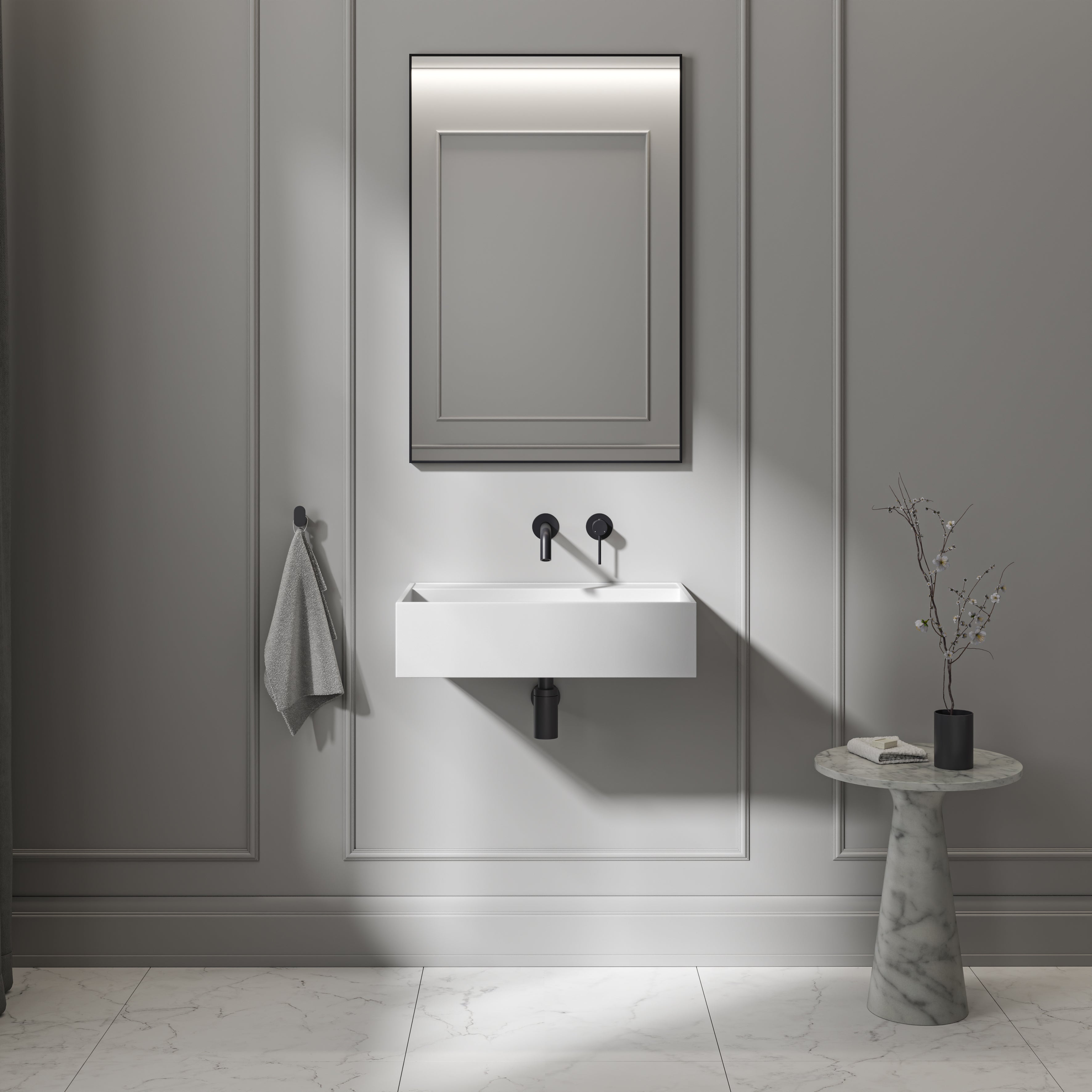 Porter Matte White Wall Hung Stone Basin 600mm