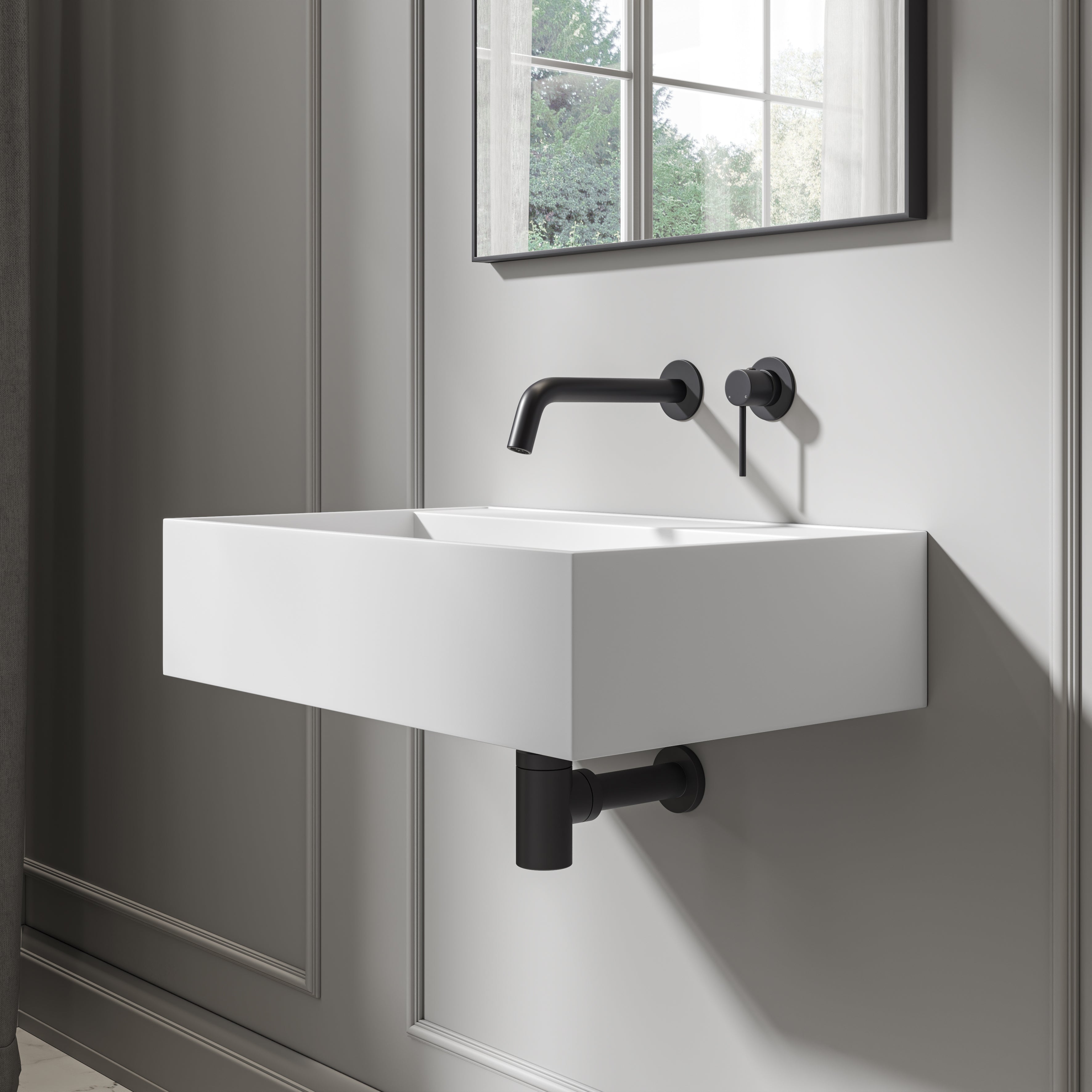 Porter Matte White Wall Hung Stone Basin 600mm
